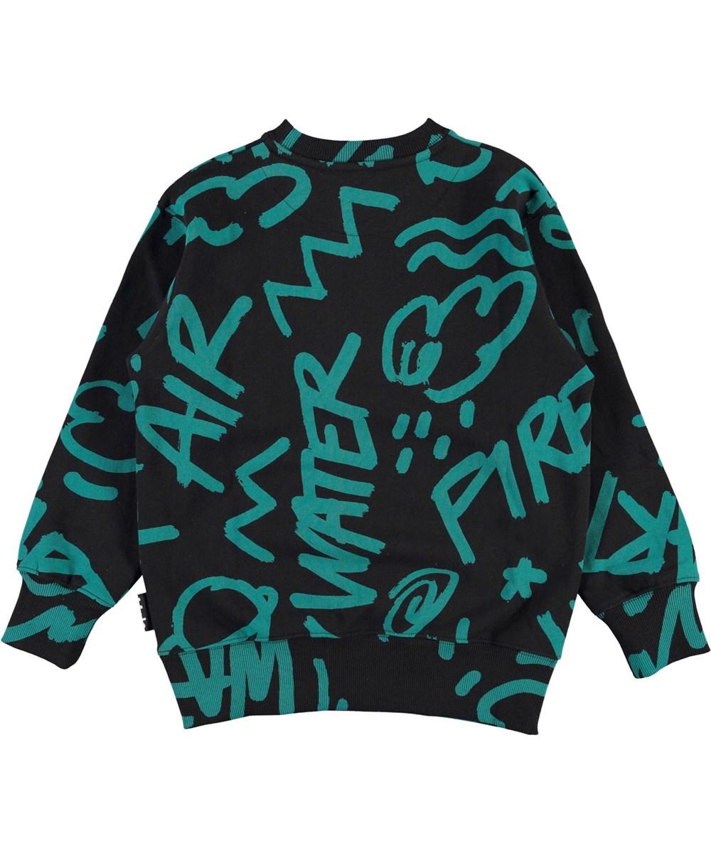 Mattis - Elements - Black organic sweatshirt with green text