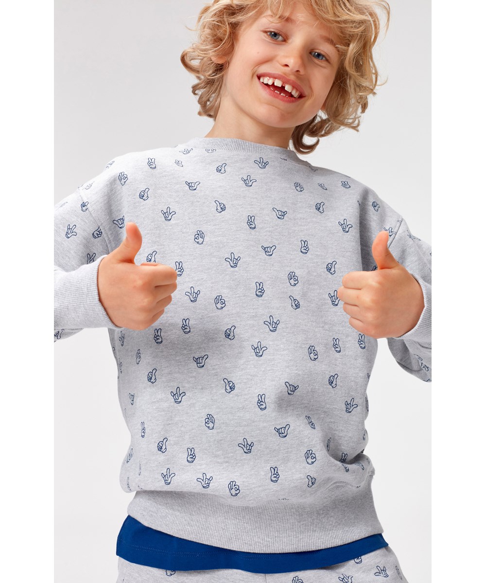Mattis - Hands - Grey melange sweatshirt hands print