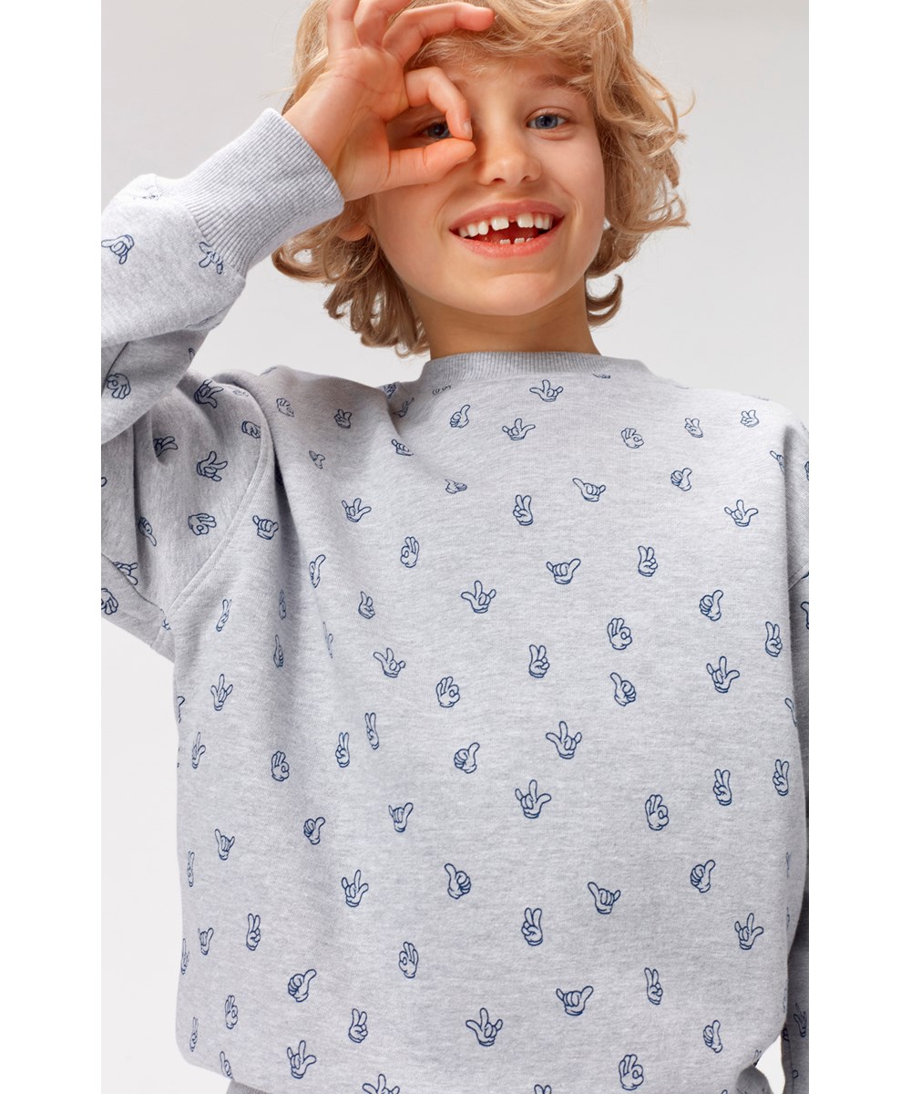 Mattis - Hands - Grey melange sweatshirt hands print