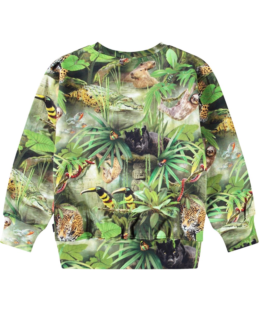 Mattis - Jungle Animals - Sweatshirt with print for children in soft organic cotton with ribbed edges at the neck, sleeves, and bottom of the sweatshirt.