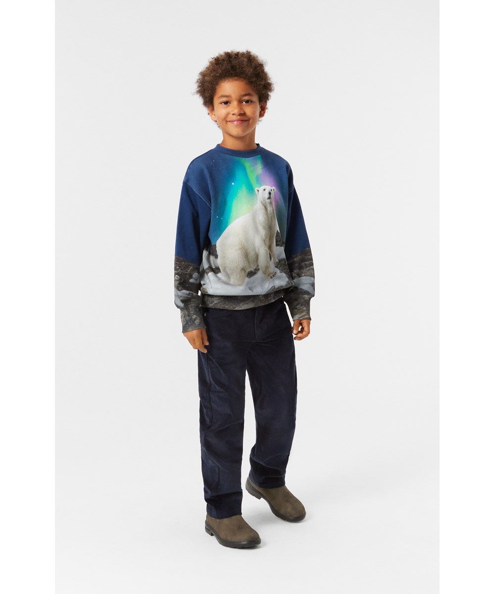 Mattis - Polar Night - Dark blue sweatshirt with polar bear print.
