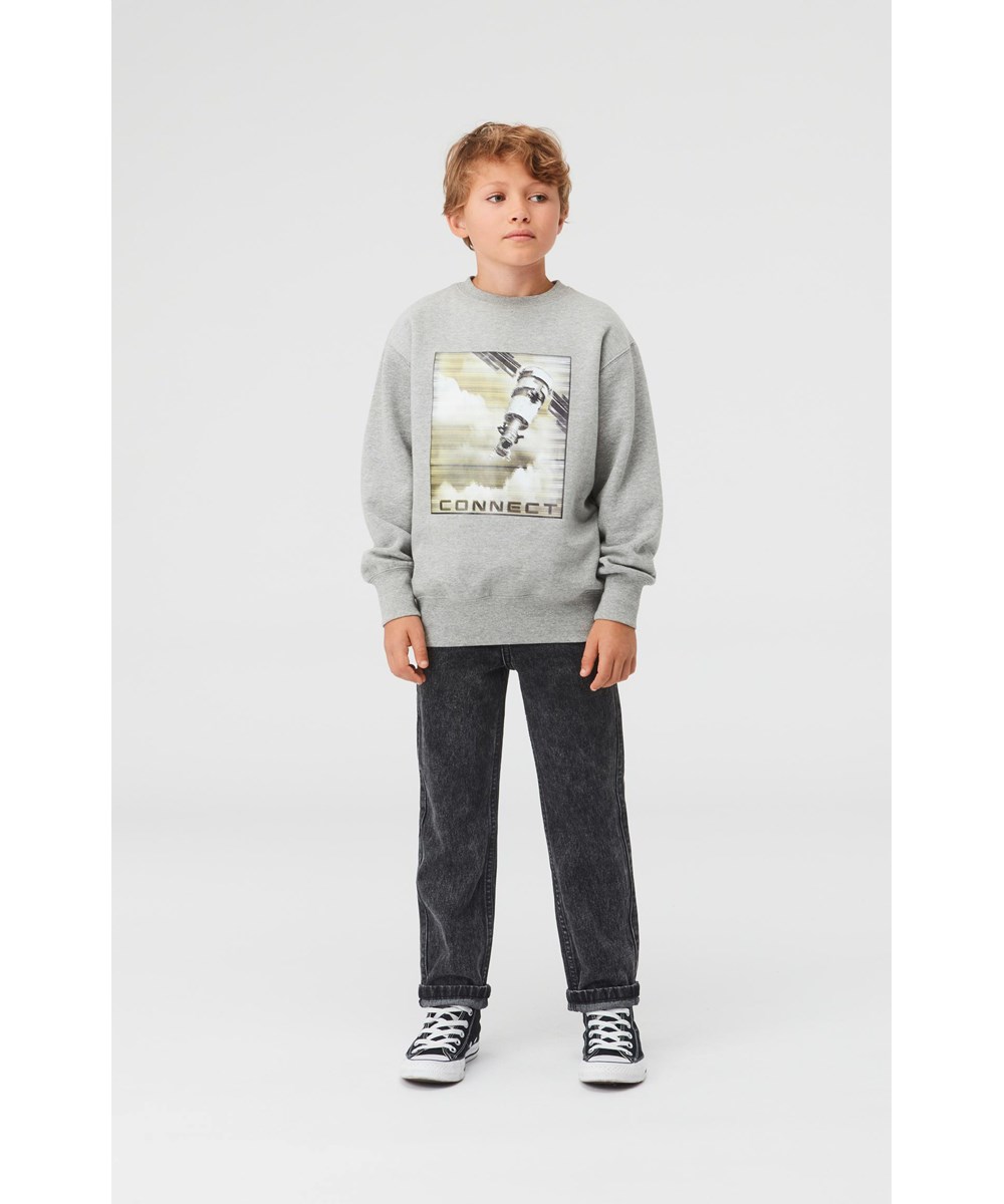 Mattis - Satellite Jam - Grey organic sweatshirt with satellite print