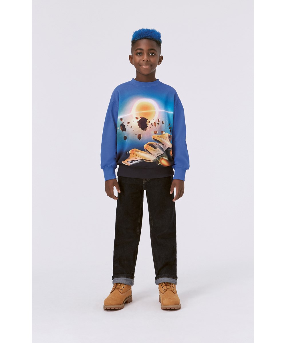 Mattis - Space Flight - Blue organic sweatshirt with space print