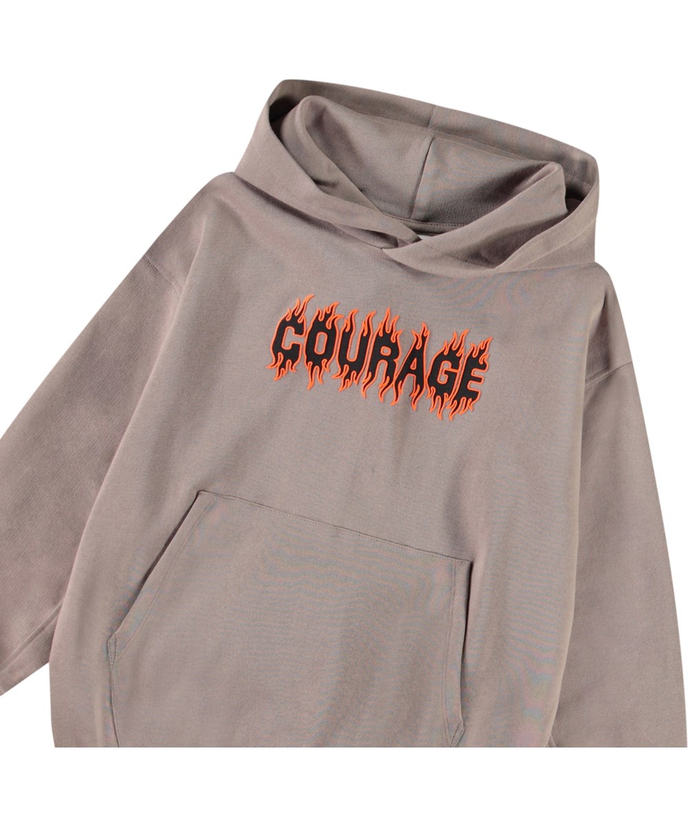 Maxx - Cinder Rock - Light brown oversized hoodie for children in soft organic cotton with pouch pocket and ribbed edges.