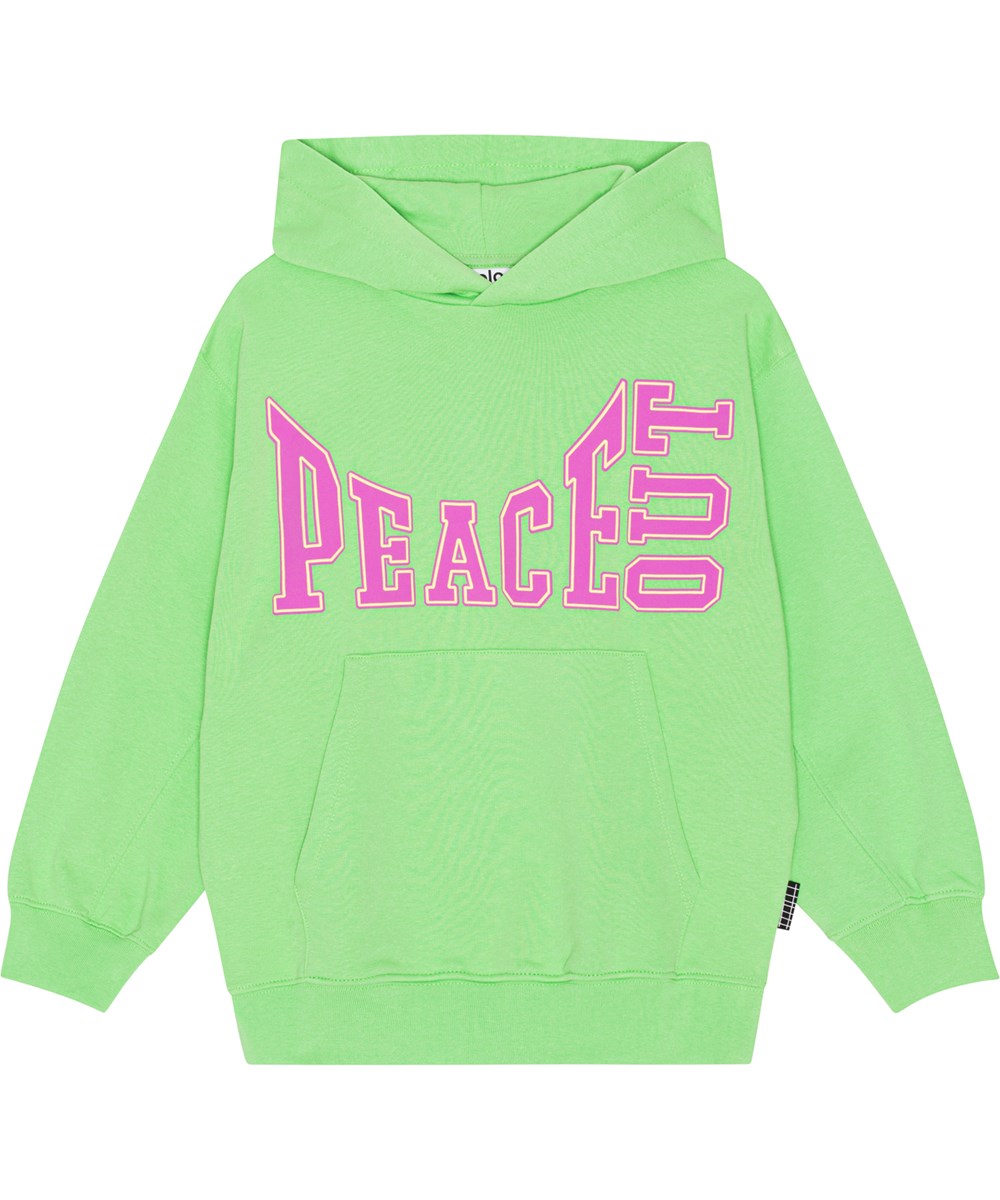 Maxx - Grass Green - Green hoodie with a purple peace out print