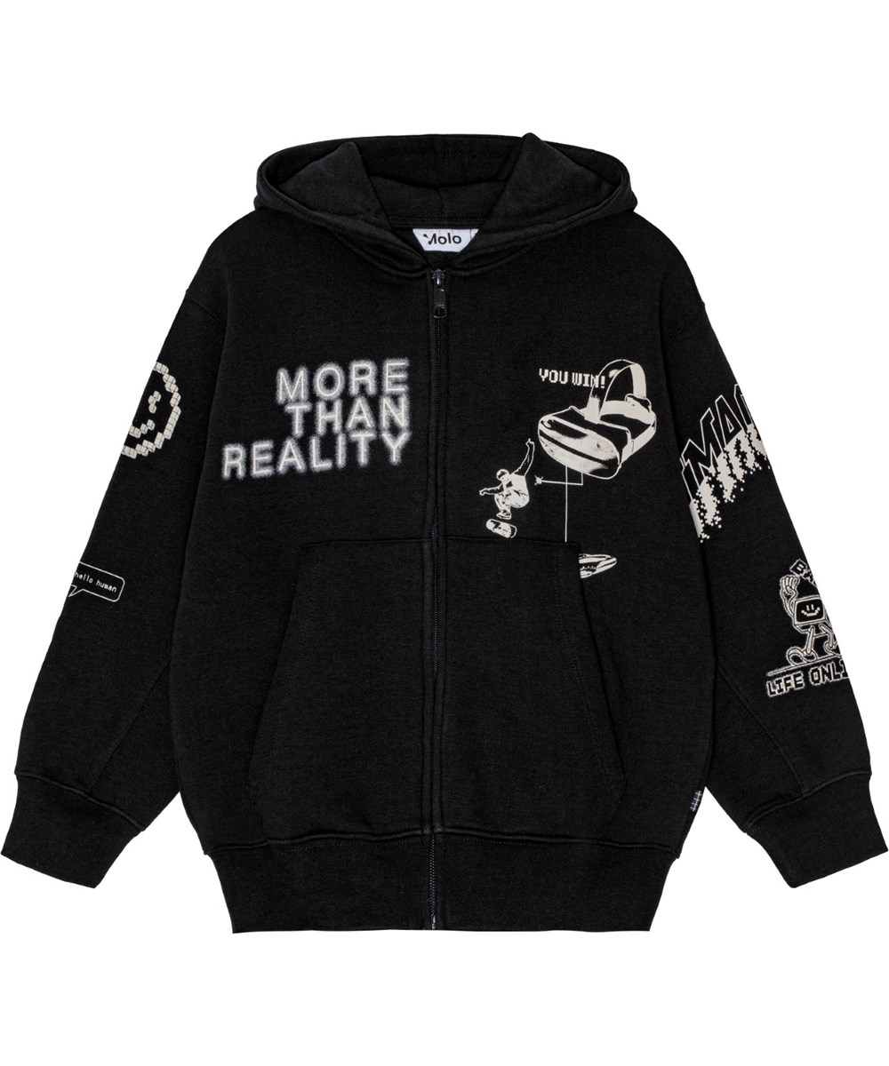 Mazz - Black - Black and white hoodie in organic cotton with zip.