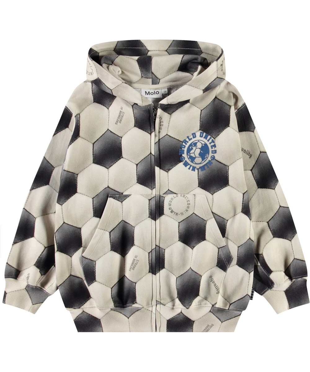 Mazz - Football Noise - Hoodie with zip and pouch pocket for children in soft organic cotton with ribbed cuffs and bottom of the hoodie.