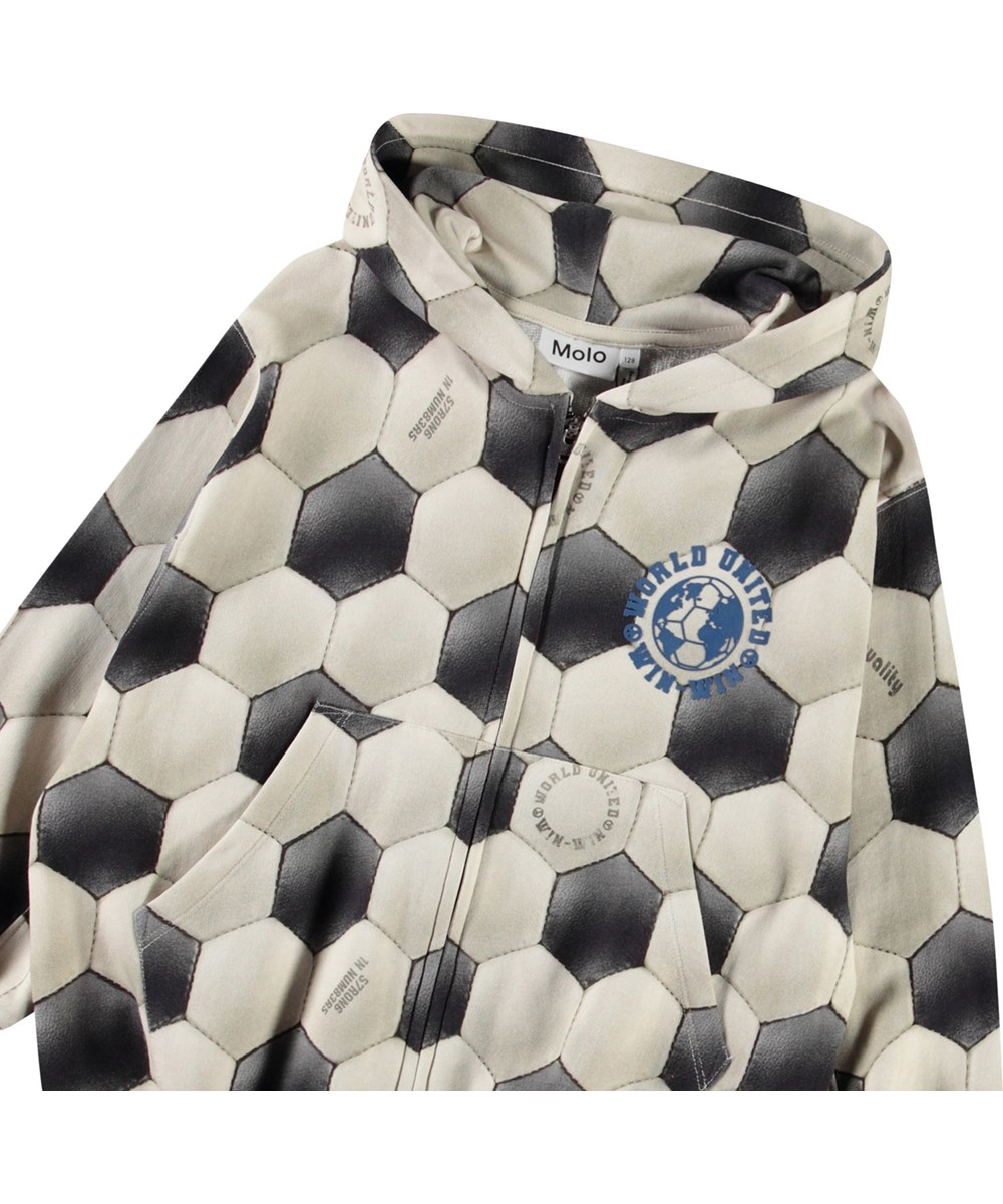 Mazz - Football Noise - Hoodie with zip and pouch pocket for children in soft organic cotton with ribbed cuffs and bottom of the hoodie.
