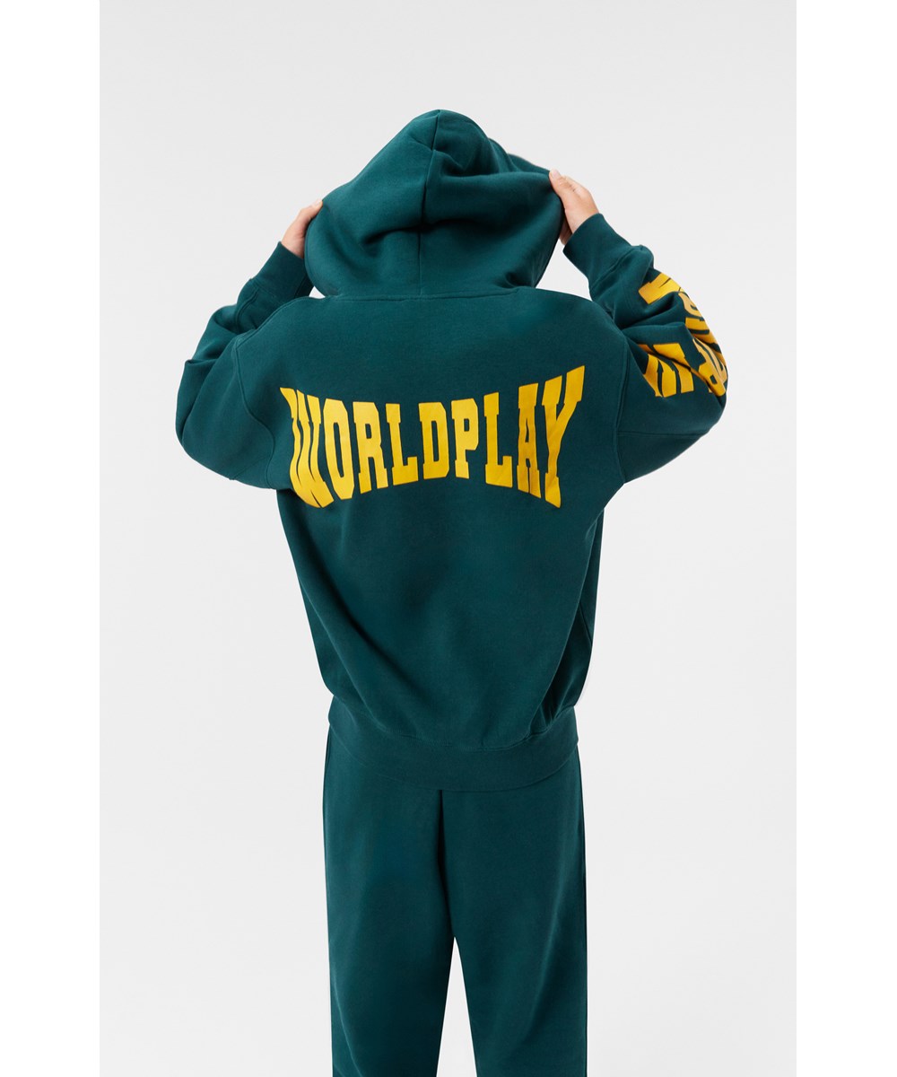 Mazz - Ponderosa Pine - Green hoodie in organic cotton with zipper.