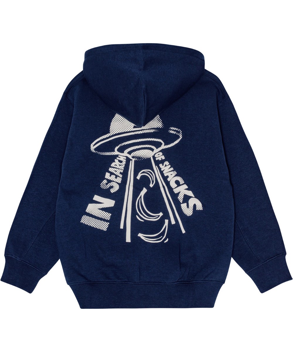 Mazz - Search Of Snack - Dark blue hoodie with zip and hood.