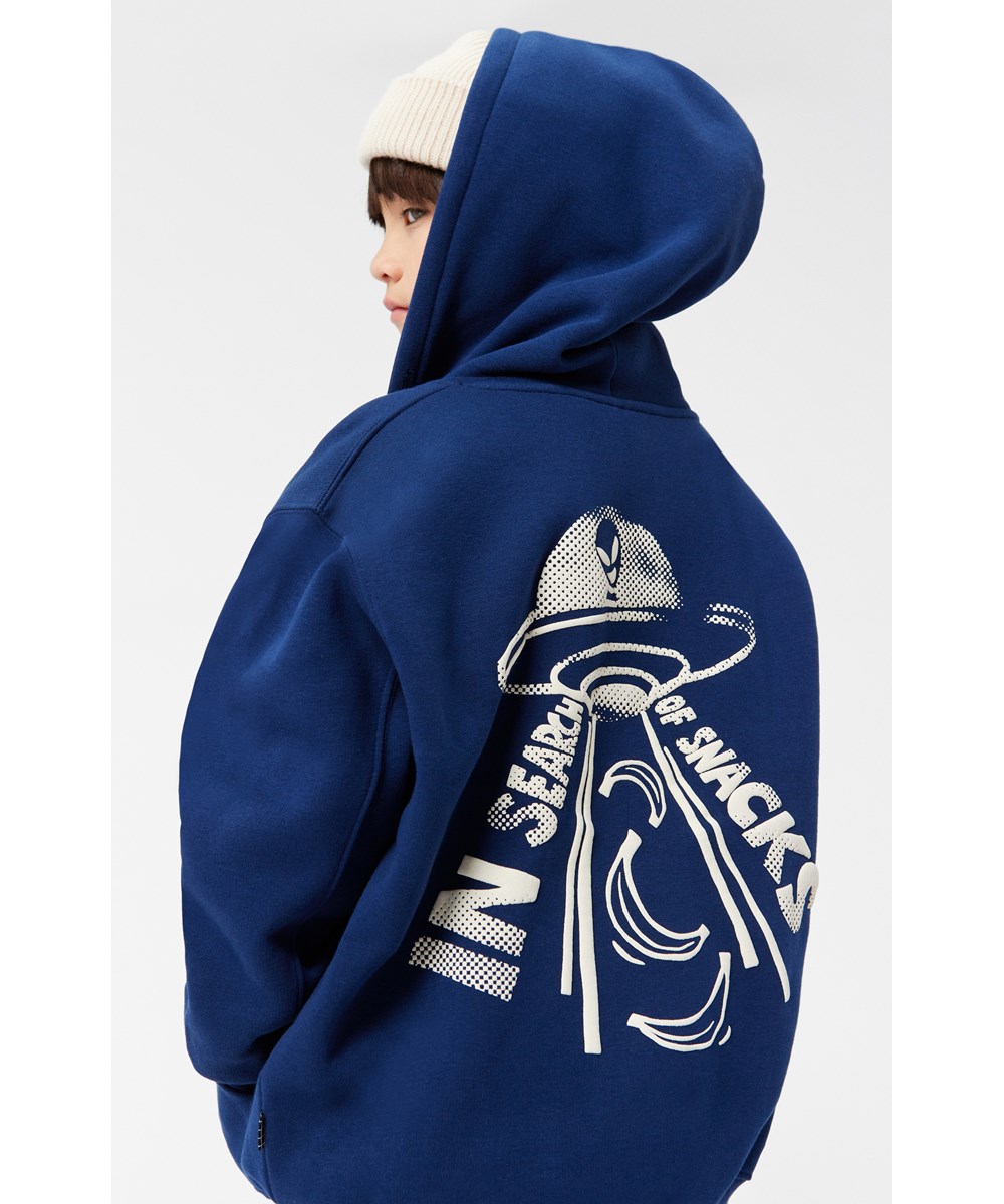 Mazz - Search Of Snack - Dark blue hoodie with zip and hood.