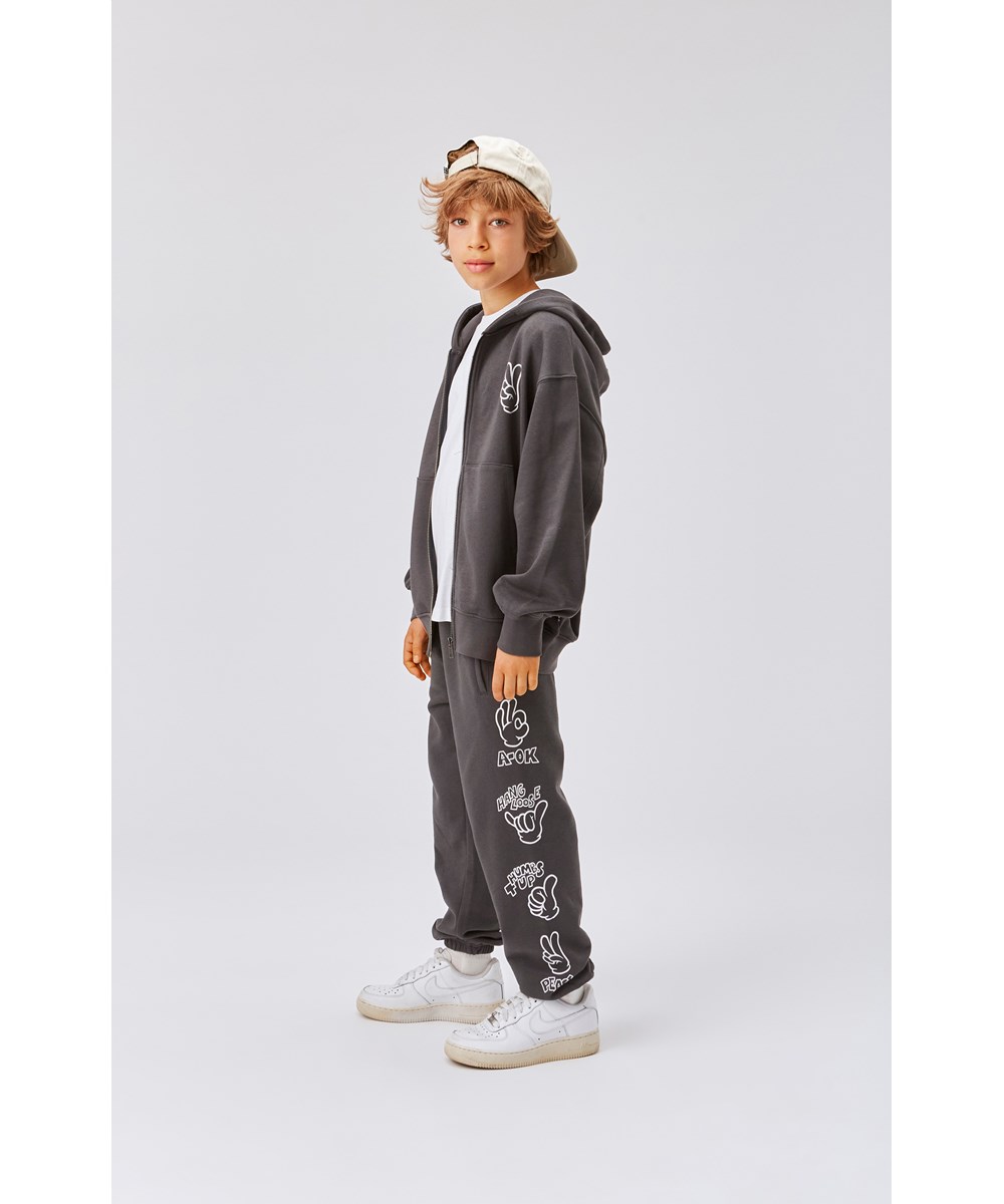 Mazz - Space Grey - Dark grey hoodie with hand signs