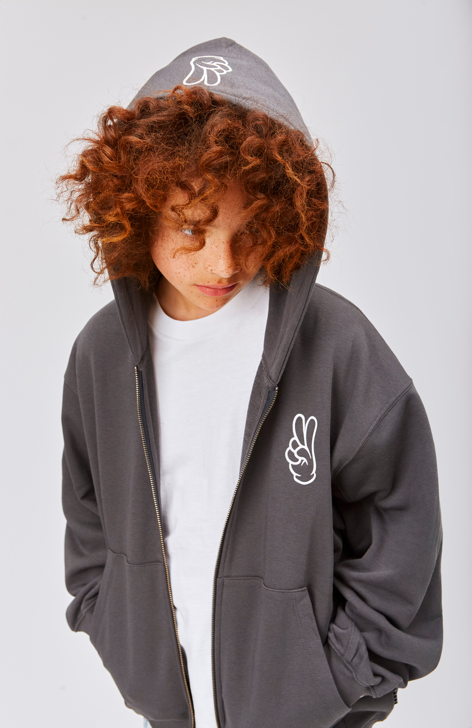Mazz - Space Grey - Dark grey hoodie with hand signs - Molo