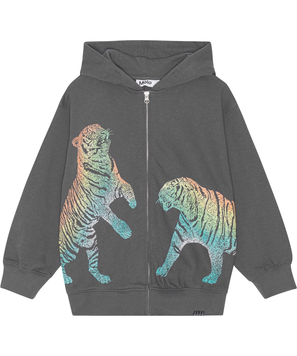 Mazzo - Iron Gate - Grey hoodie with zip front and tiger print