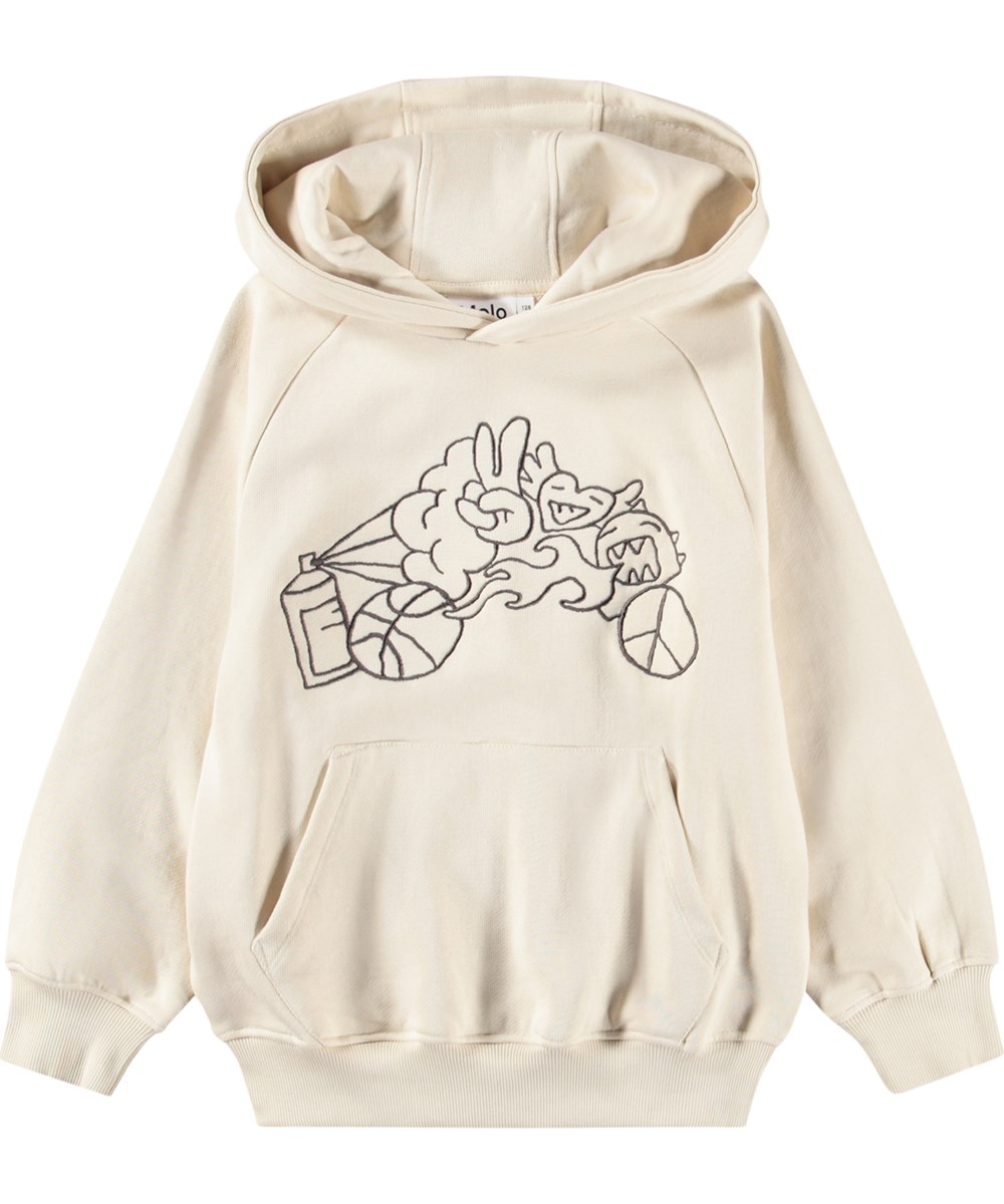 Mic - Summer Sand - Beige hoodie for children made of organic cotton with embroidery