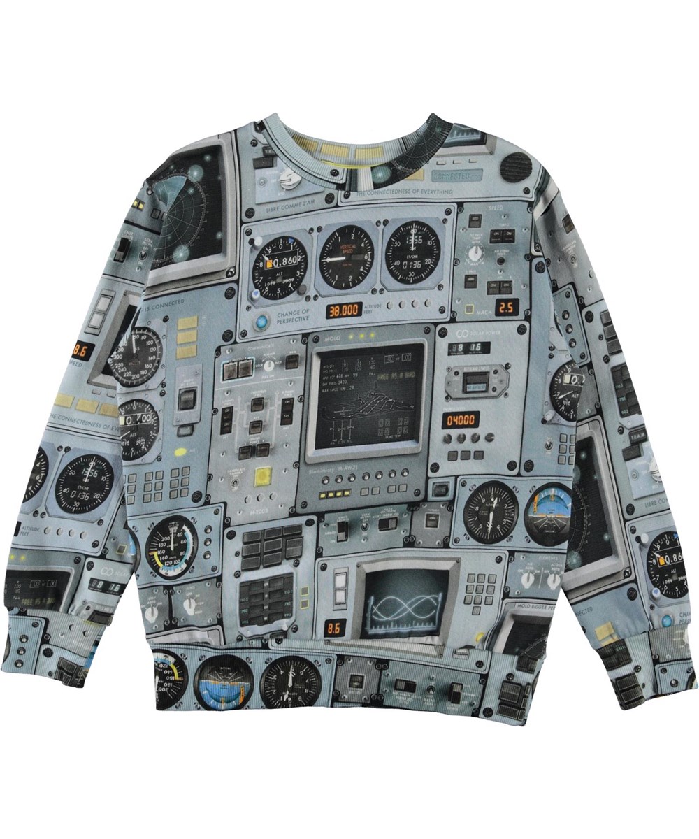 Mik - Cockpit - Light blue, organic sweatshirt with cockpit print