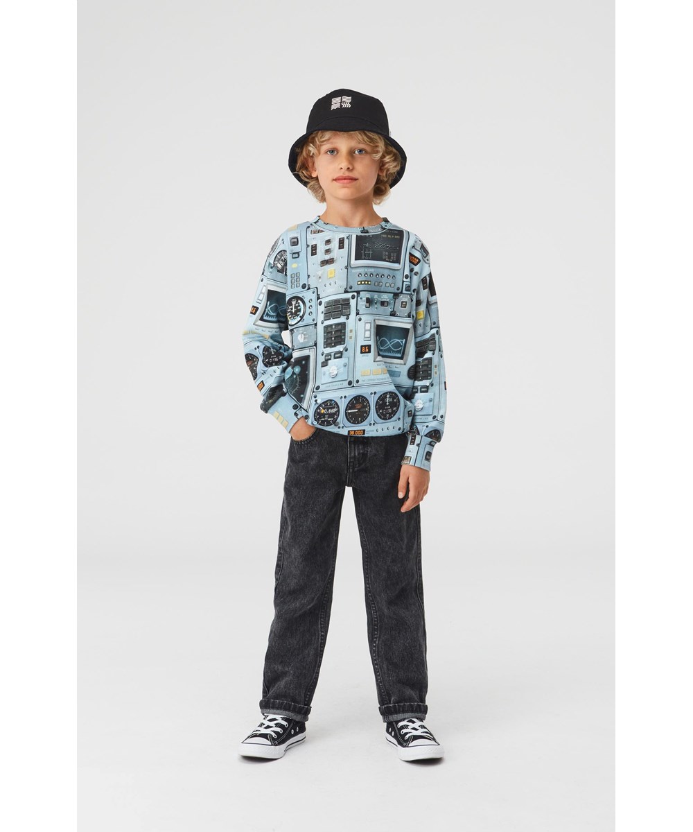 Mik - Cockpit - Light blue, organic sweatshirt with cockpit print