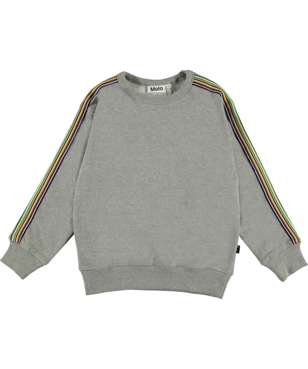 Mik - Grey Melange - Grey sweatshirt with colourful stripes