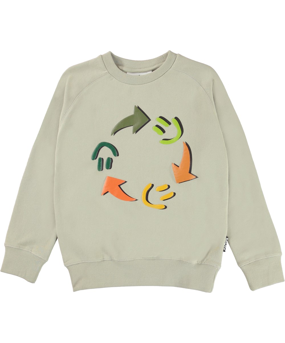 Mike - Stone - Recycled smiley face print sweatshirt