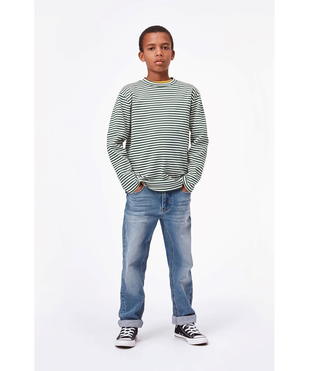 Mikhail - Green Stripe - Green and white striped organic sweatshirt