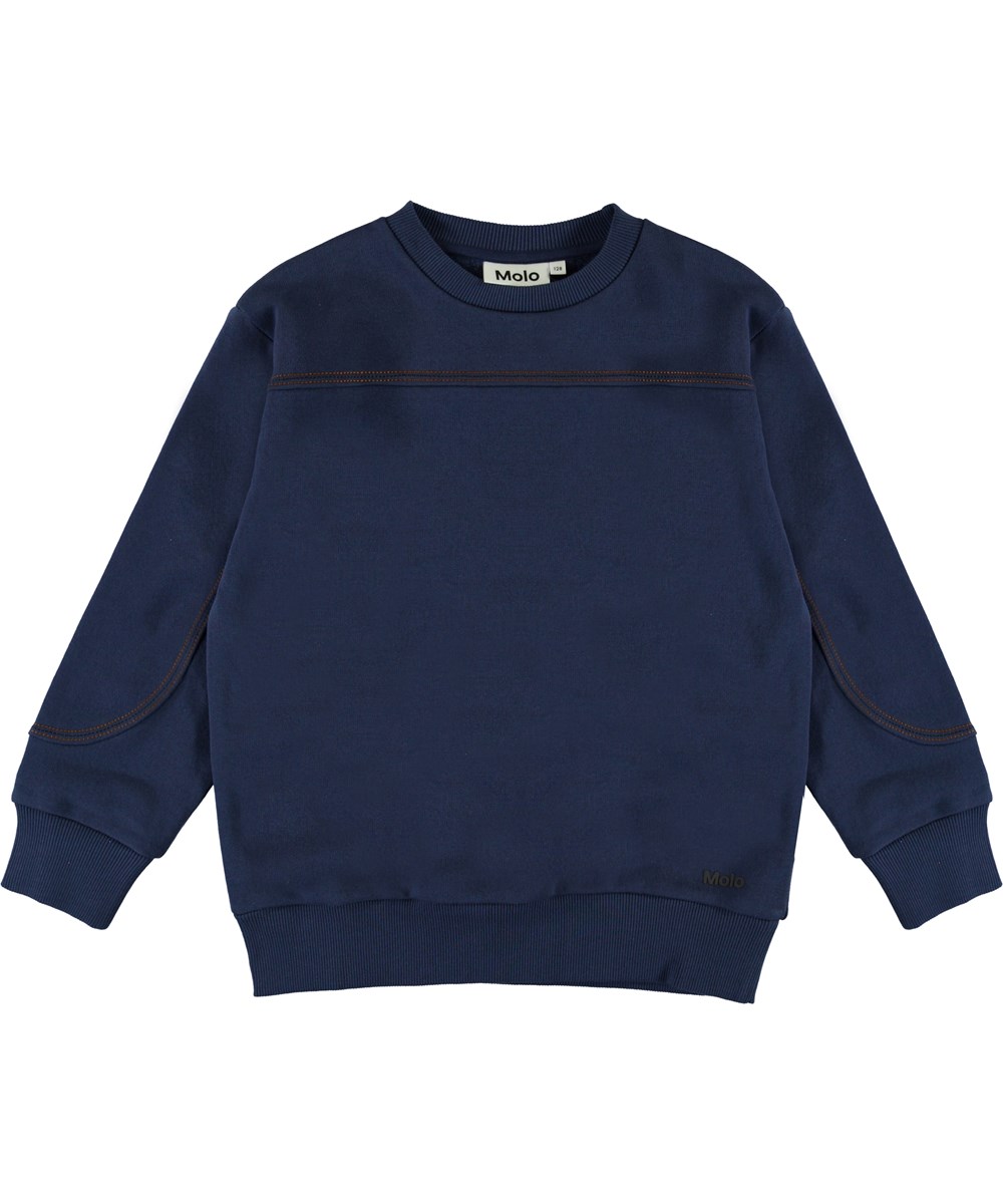 Miki - Sailor - Dark blue sweatshirt with yellow stitching. 
