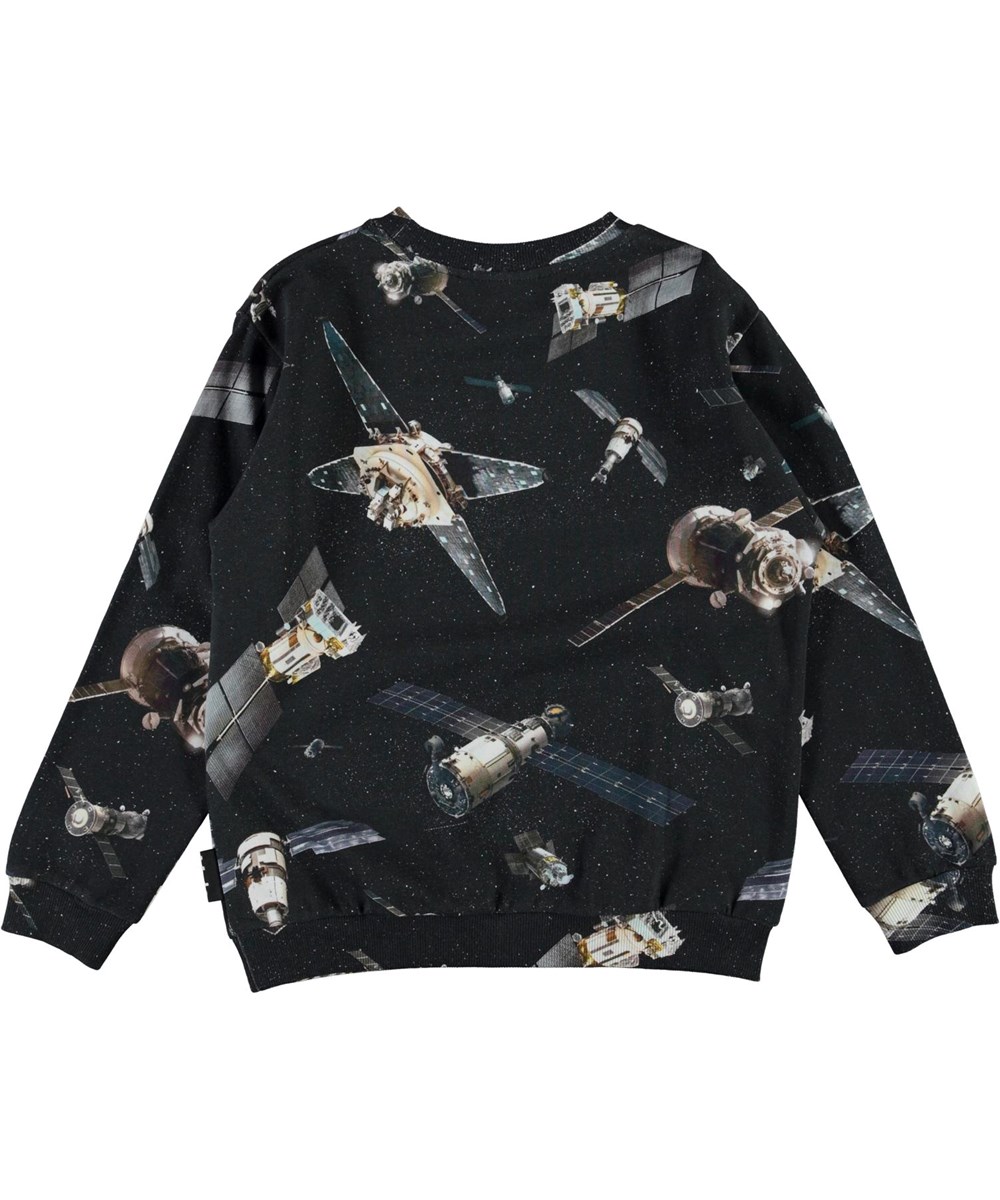 Miksi - Space Satellite - Black organic sweatshirt with satellite print