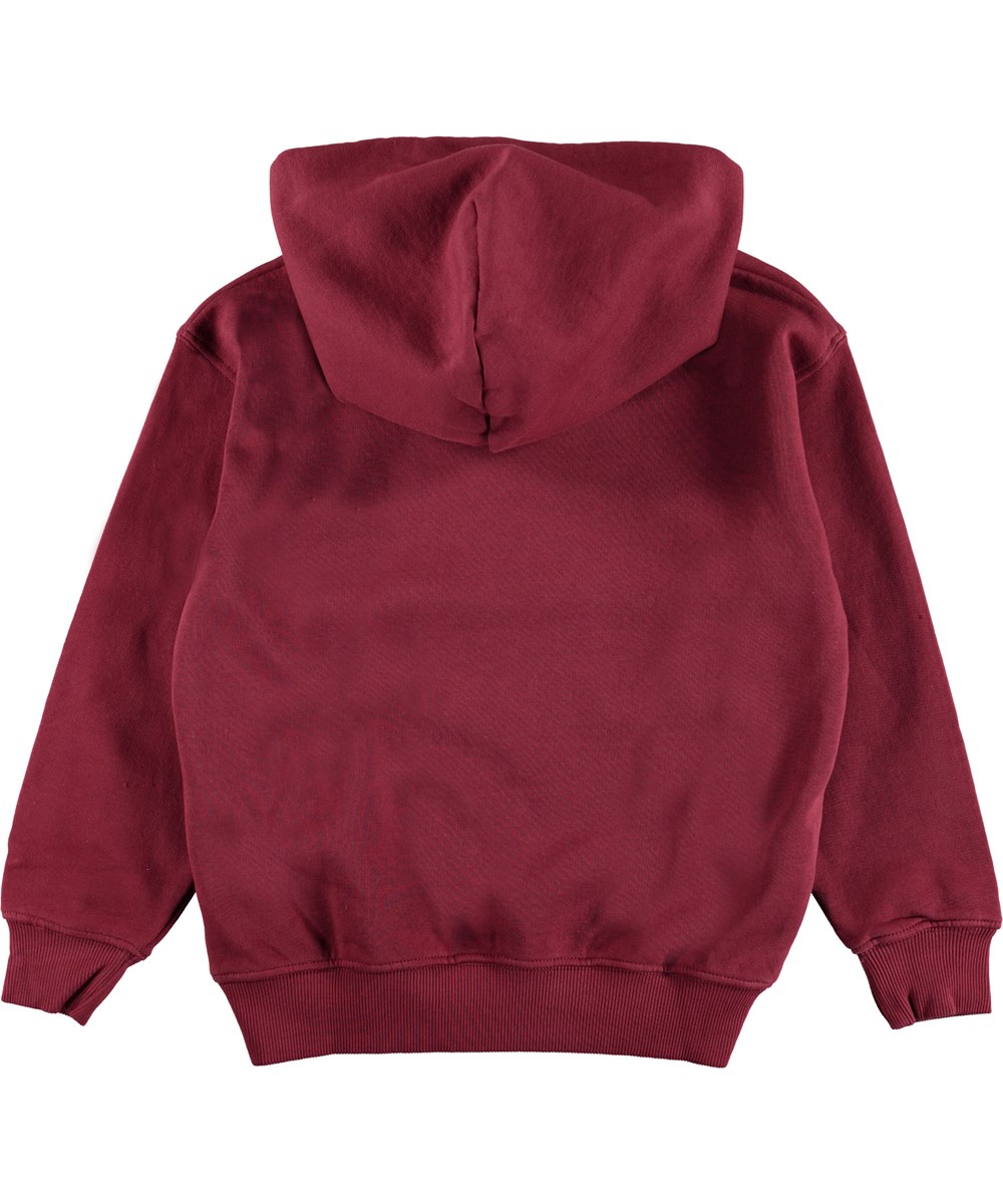 Miles - Wild Madder - Red hoodie with text.  