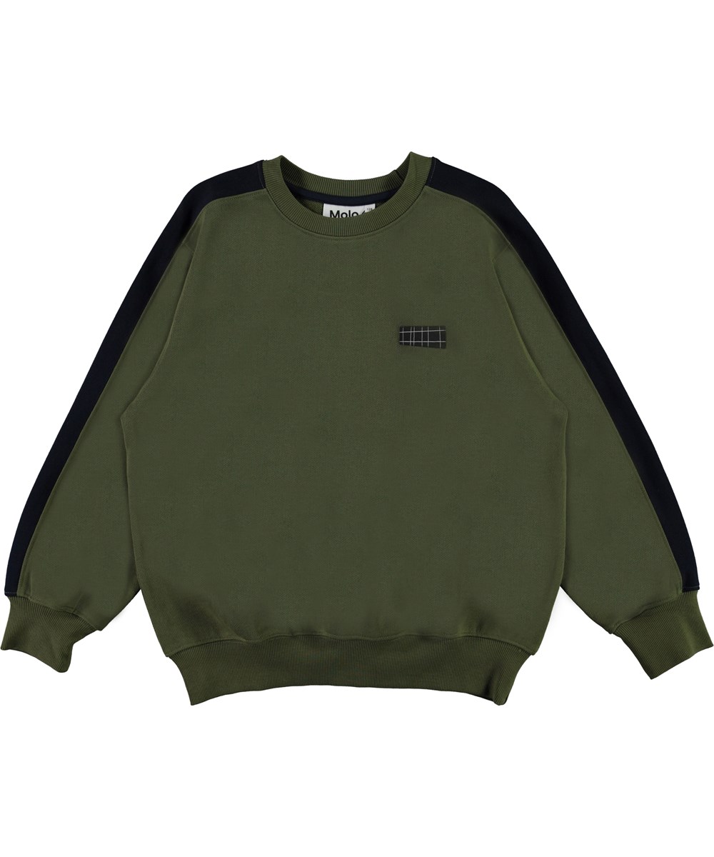 Mir - Duo - Green organic sweatshirt with blue sleeves 
