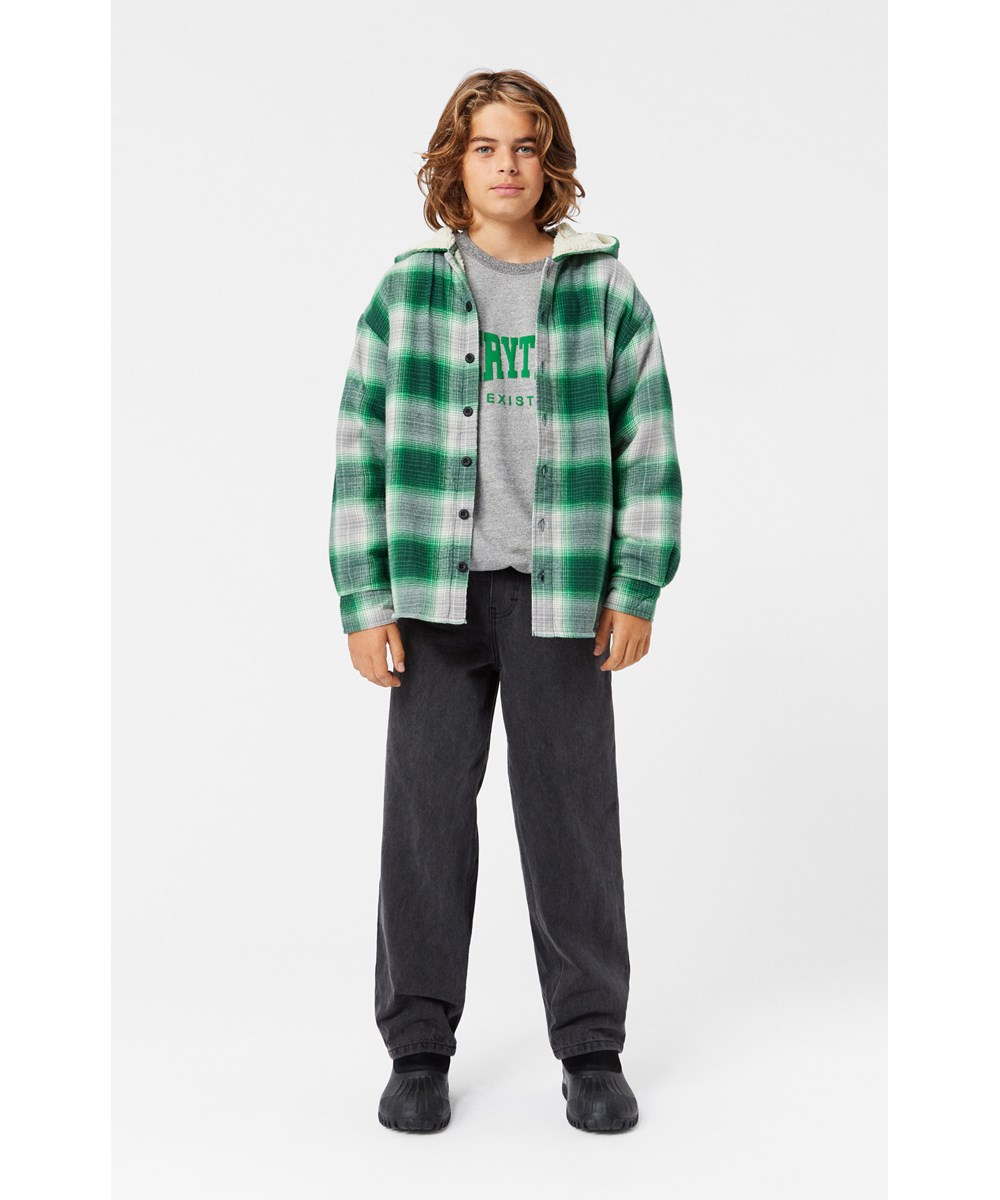 Mir - Grey Melange - Grey melange sweatshirt with bright green "Everything Exists" print.