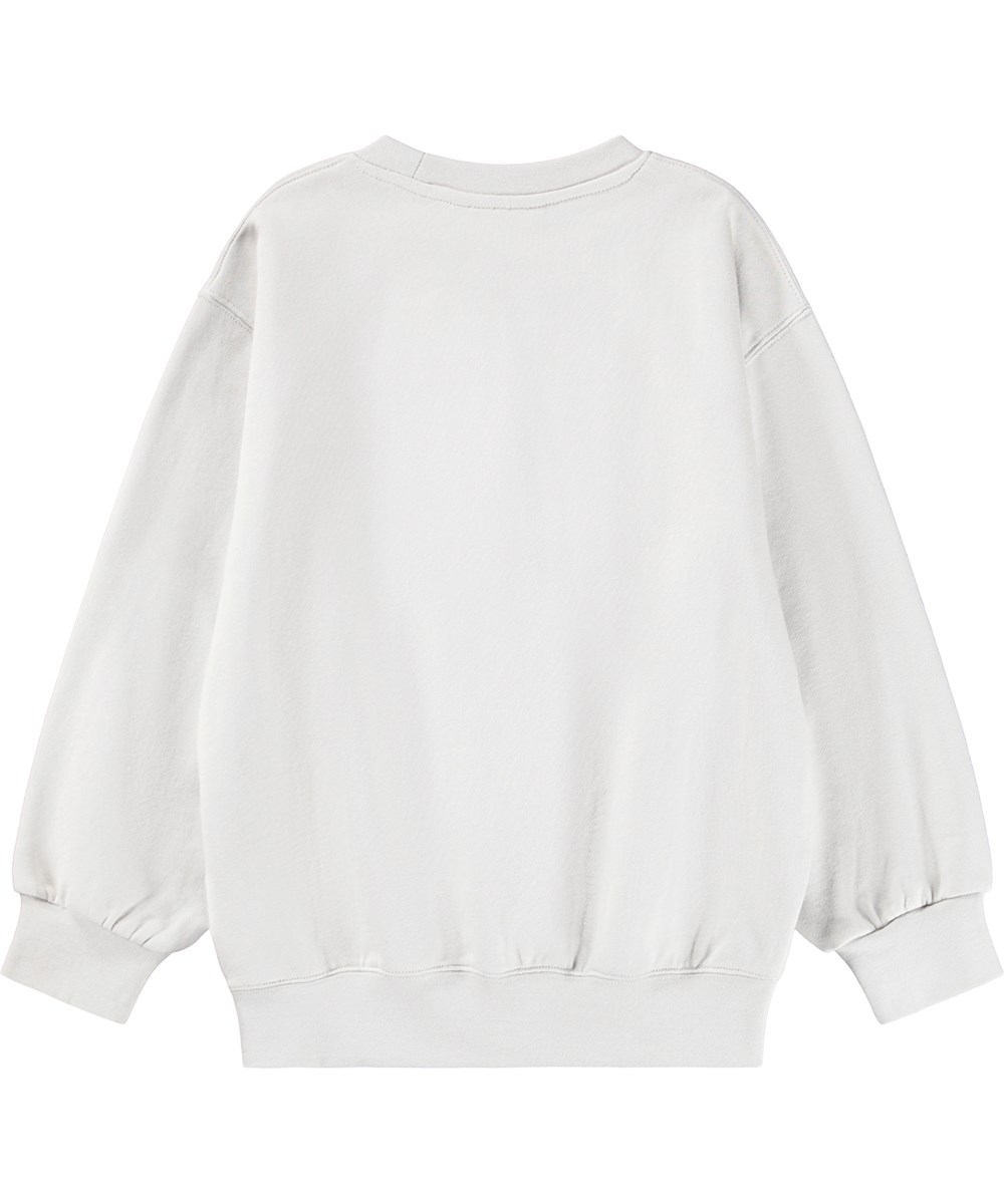 Monti -  Flaming Text - Off-white sweatshirt for children made of soft organic cotton with fluffy embroidery.