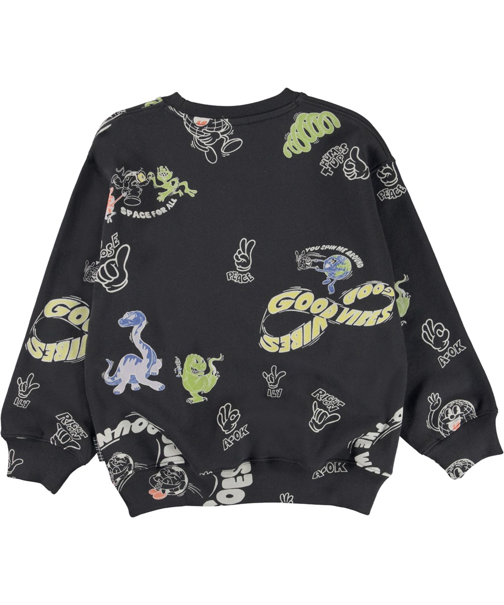 Monti - Ace For All - Black organic sweatshirt with text and hand signs