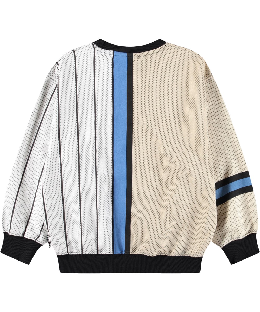 Monti - Basket Mash-Up - White and beige sweatshirt for children made of organic cotton with a print