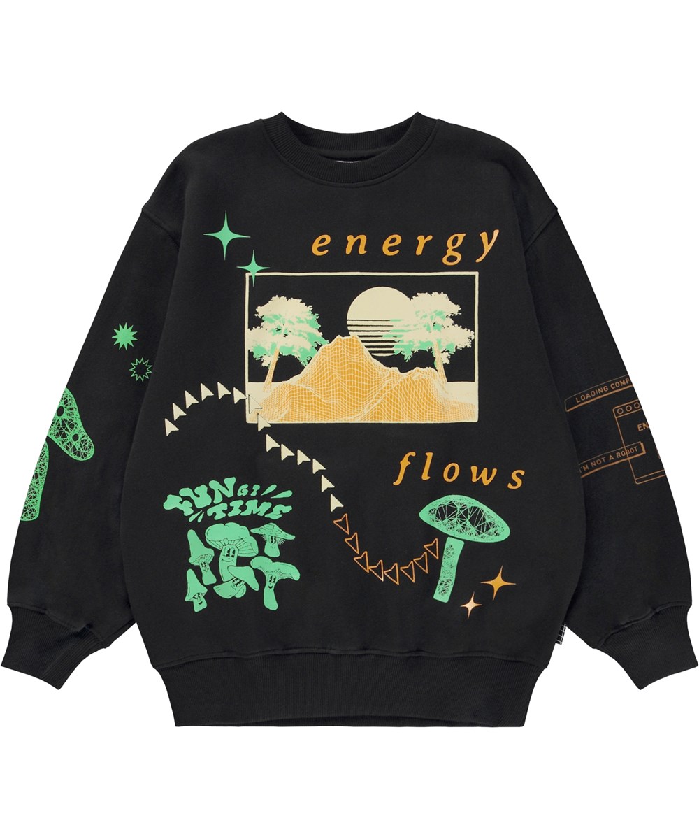 Monti - Black - Black organic sweatshirt with graphic print
