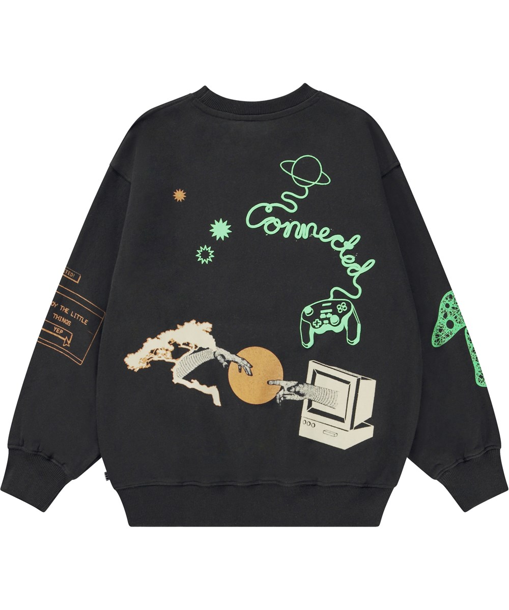 Monti - Black - Black organic sweatshirt with graphic print
