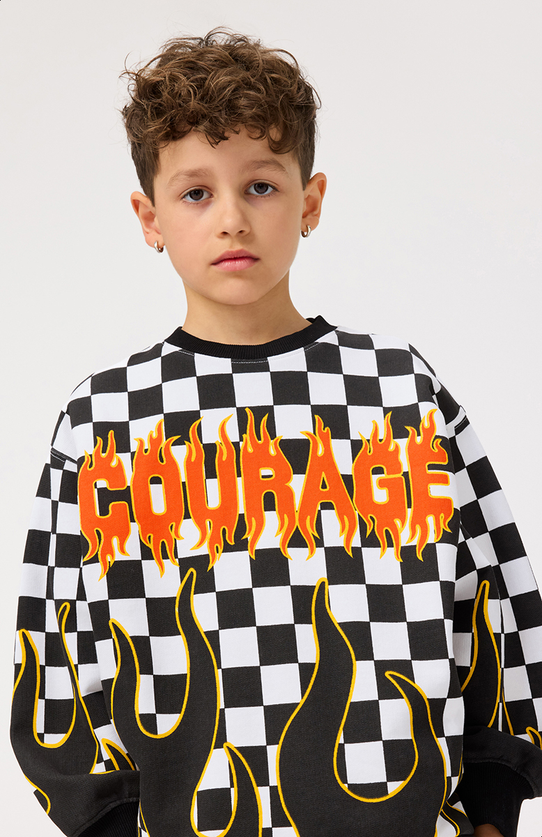 Monti - Check On Fire - Black and white checkered flame