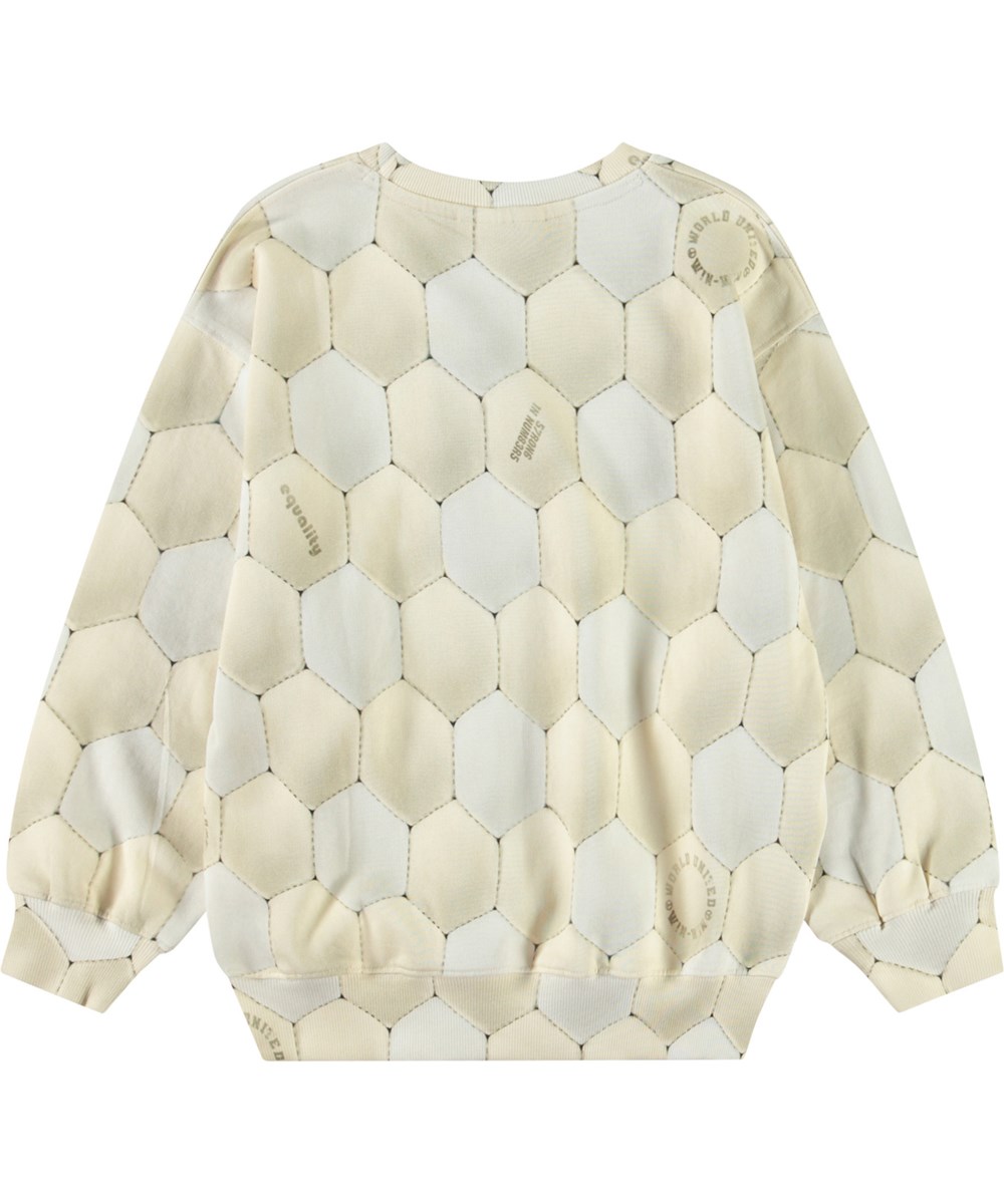 Monti - Football Calm - Beige and light grey sweatshirt with print for children in soft organic cotton with ribbed edges at the neck, sleeves, and bottom of the sweatshirt.