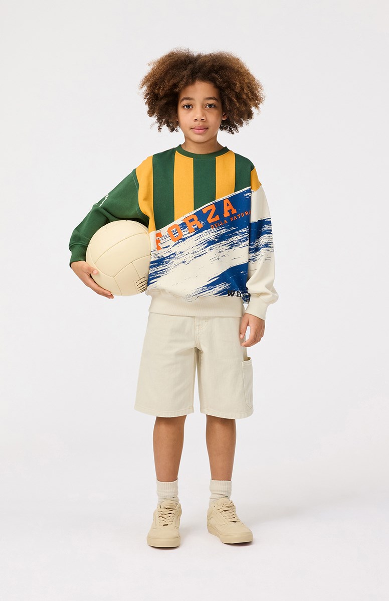 Monti - Mash Up - Multicoloured sweatshirt with print for children in soft, organic cotton with ribbed edges at the neck, sleeves, and bottom of the sweatshirt.