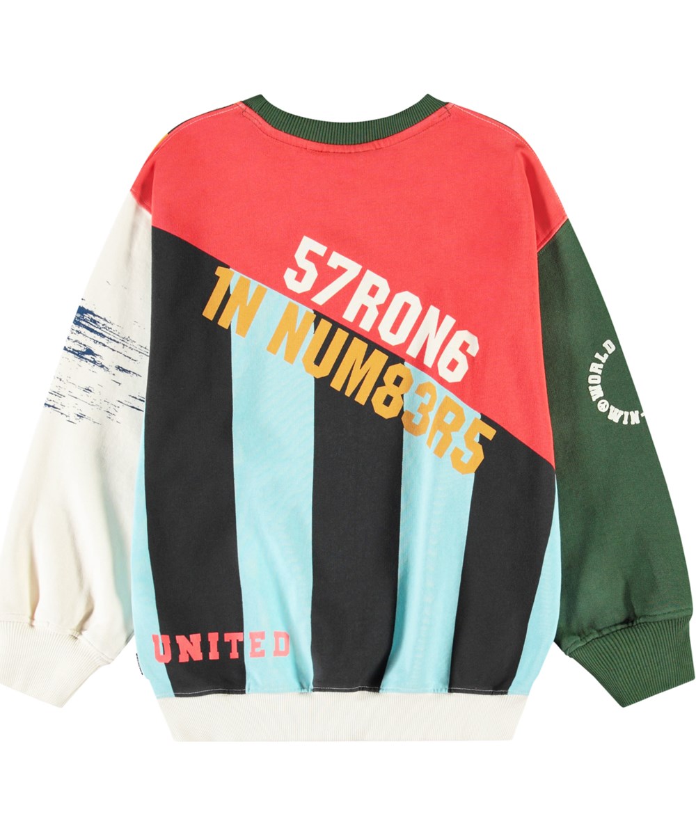 Monti - Mash Up - Multicoloured sweatshirt with print for children in soft, organic cotton with ribbed edges at the neck, sleeves, and bottom of the sweatshirt.