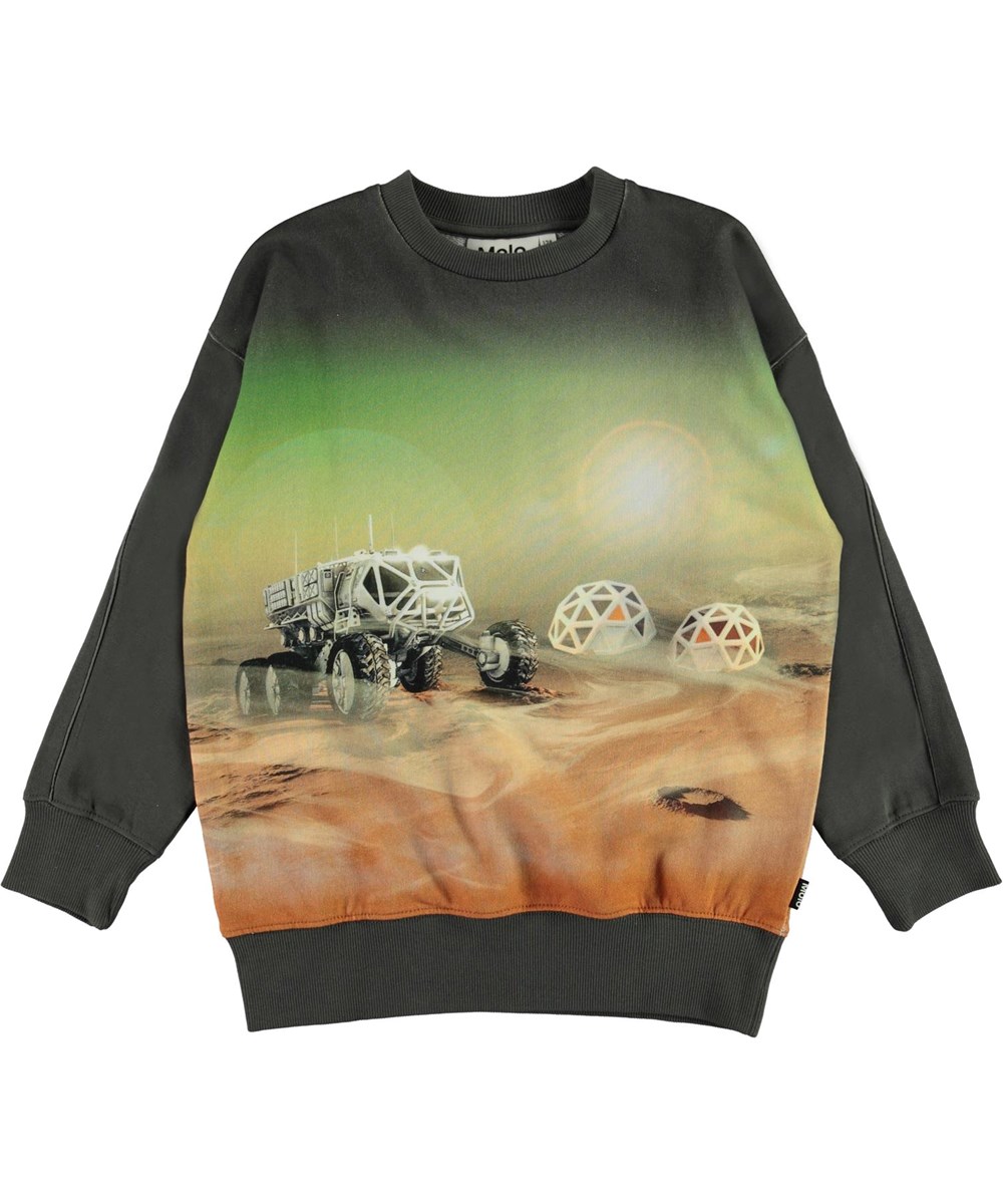 Mozy - Mars Living - Green organic sweatshirt with Mars print