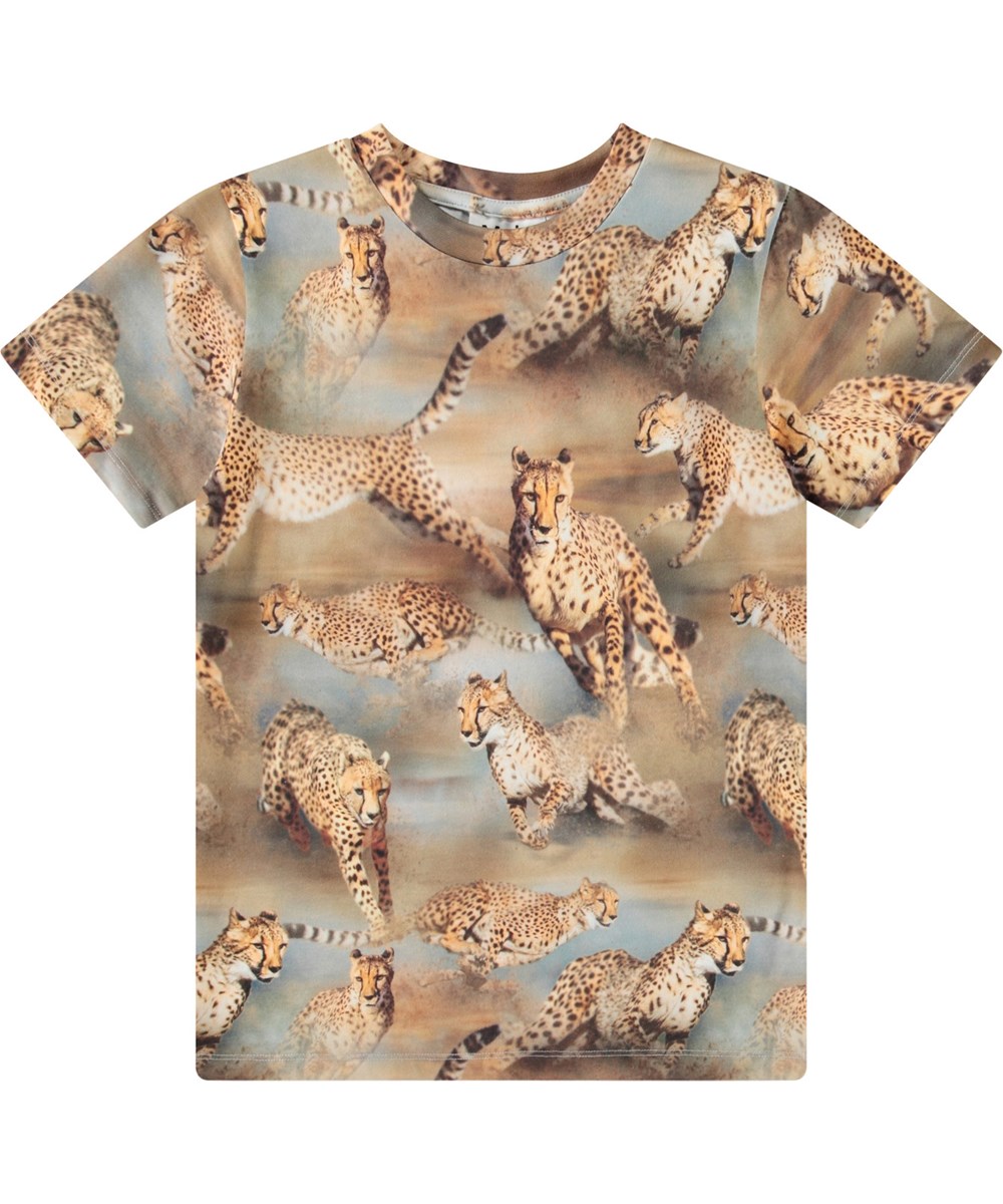 Ralphie - Fast Cheetahs - Fitted t-shirt with print for children in soft organic cotton with ribbed neckline.