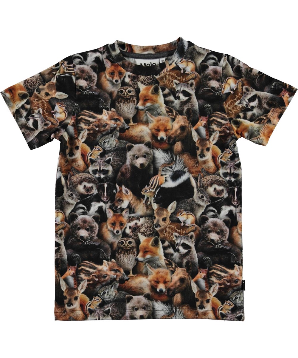 Ralphie - Forest Animals - Brown organic t-shirt with animal print