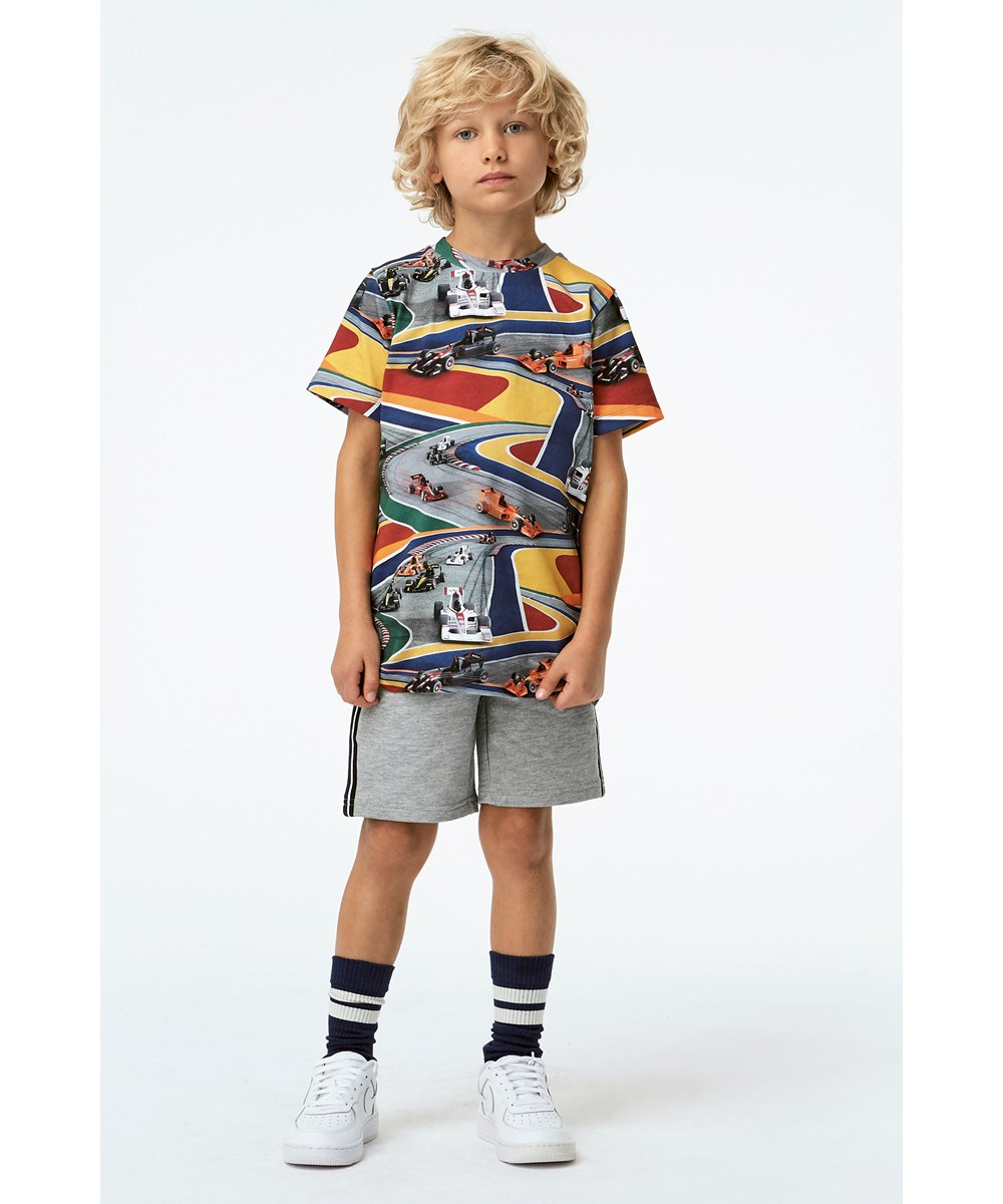 Ralphie - Full Speed - Organic t-shirt with colourful race cars