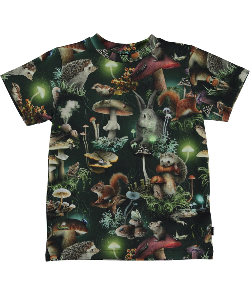 Ralphie - Fungi Life - Black organic t-shirt with all over forest print 