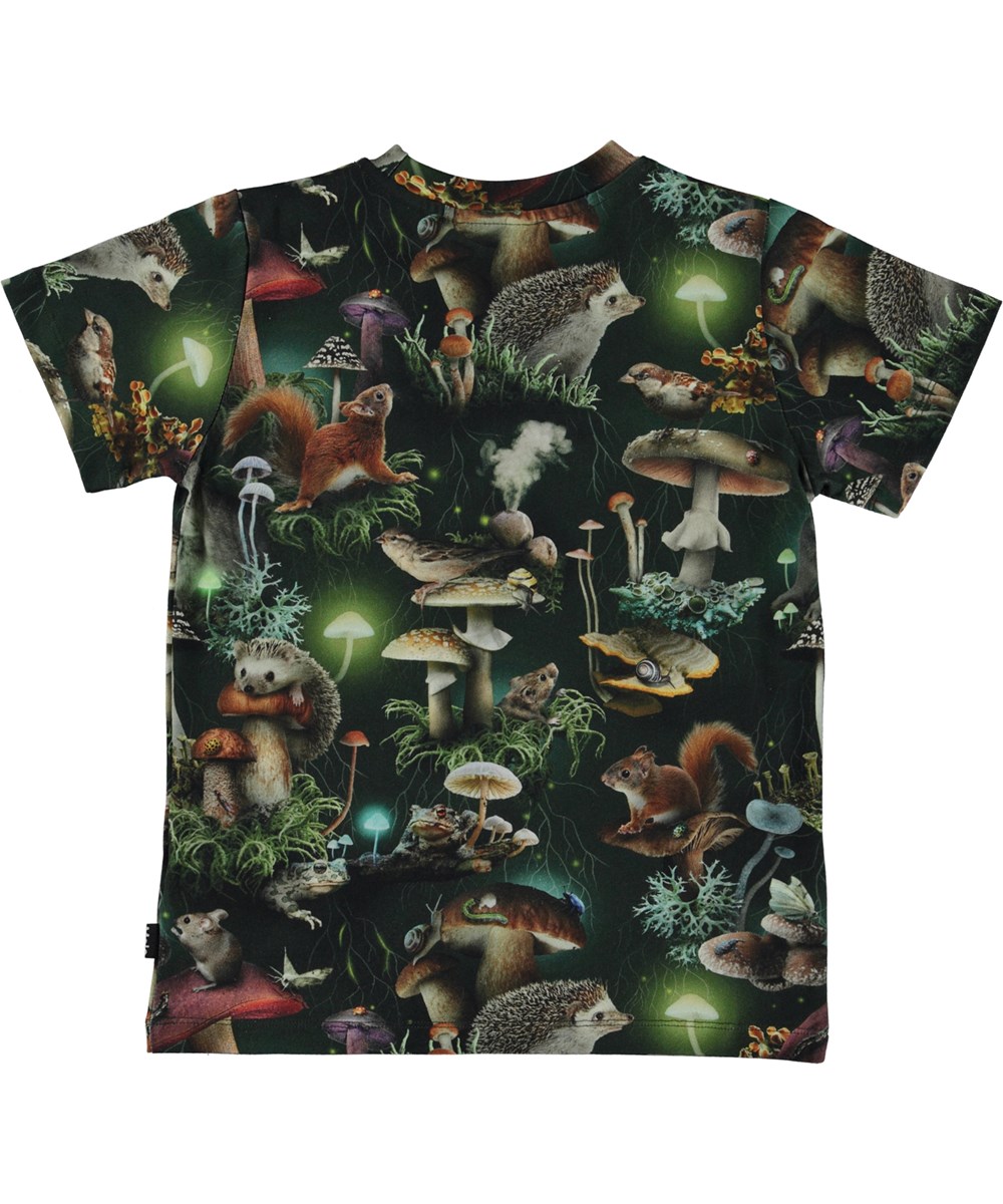Ralphie - Fungi Life - Black organic t-shirt with all over forest print 