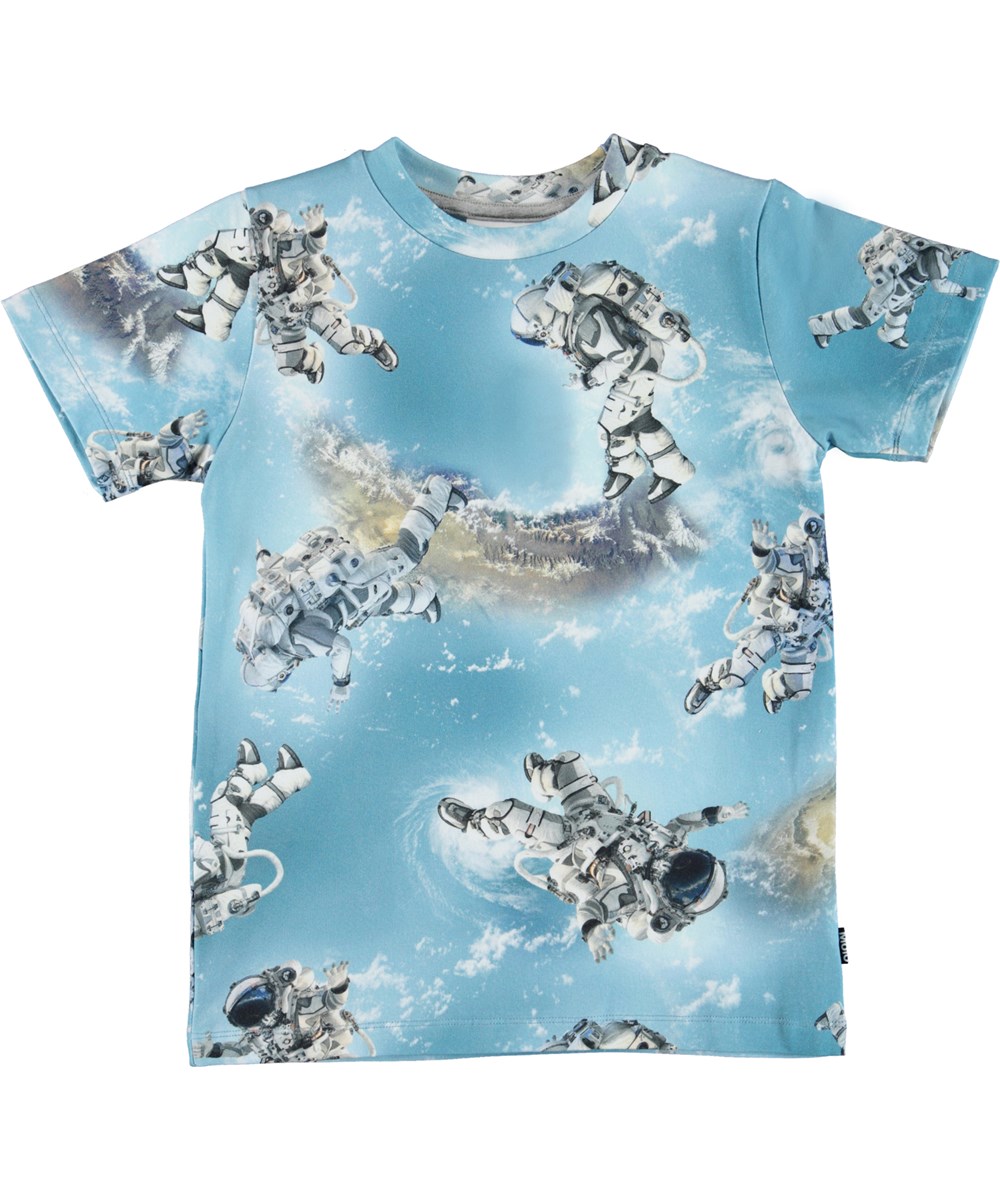 Ralphie - Space Walking - Light blue organic t-shirt with astronaut print
