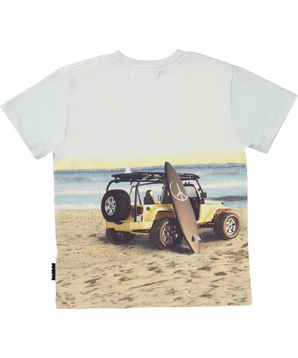 Rame - Beach Life - Light blue organic t-shirt with jeep and beach print