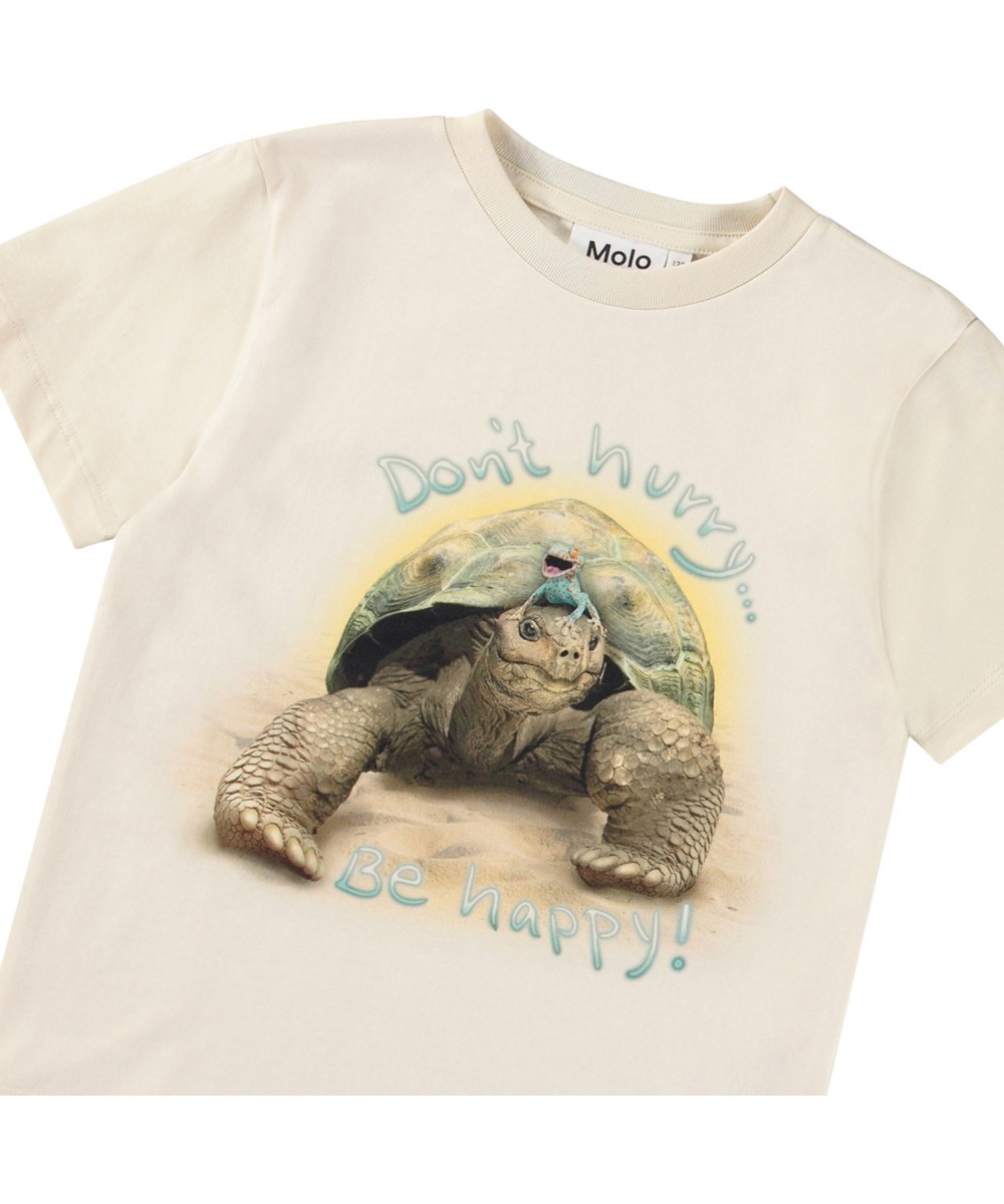 Rame - Don't Hurry - Off-white t-shirt with print for children in soft organic cotton with ribbed neckline.