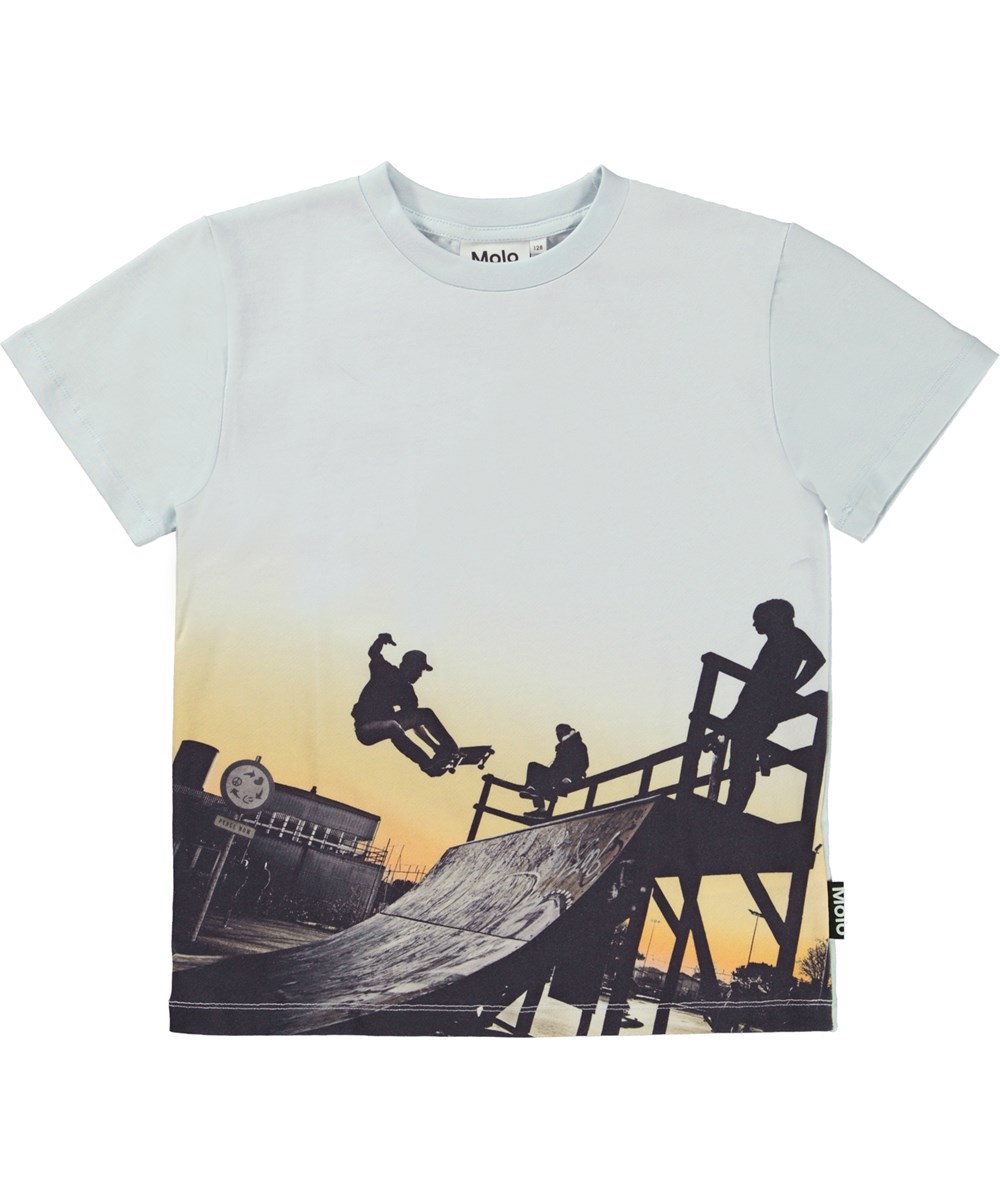 Rame - Skate Away - Light blue organic t-shirt skater print