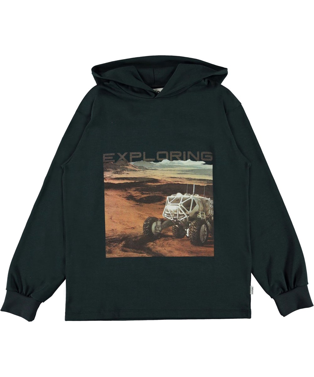 Rami - Dark Navy - Dark blue hoodie with exploring print