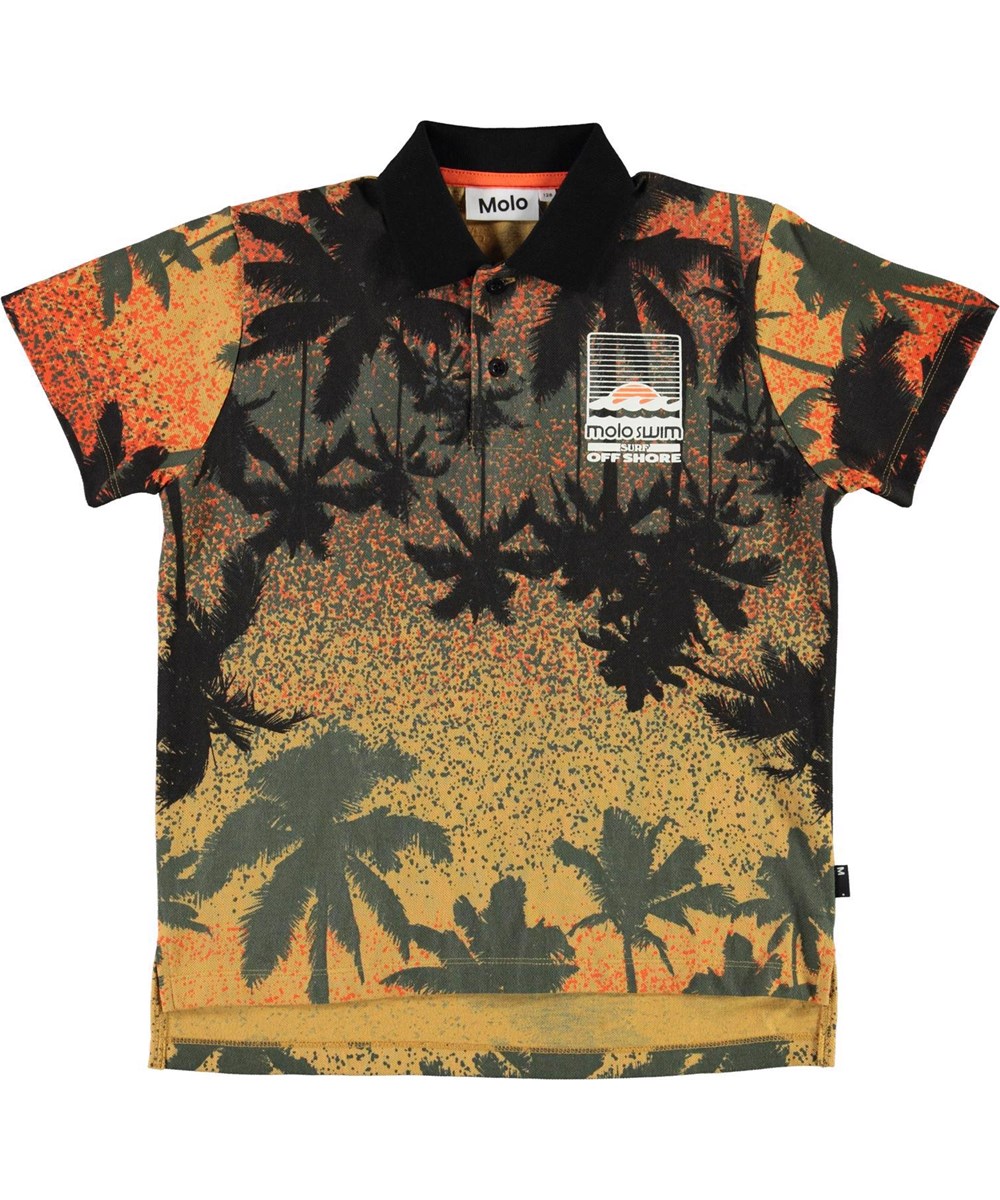 Ramon - Sunset Palms - Orange and green organic polo palm tree t-shirt